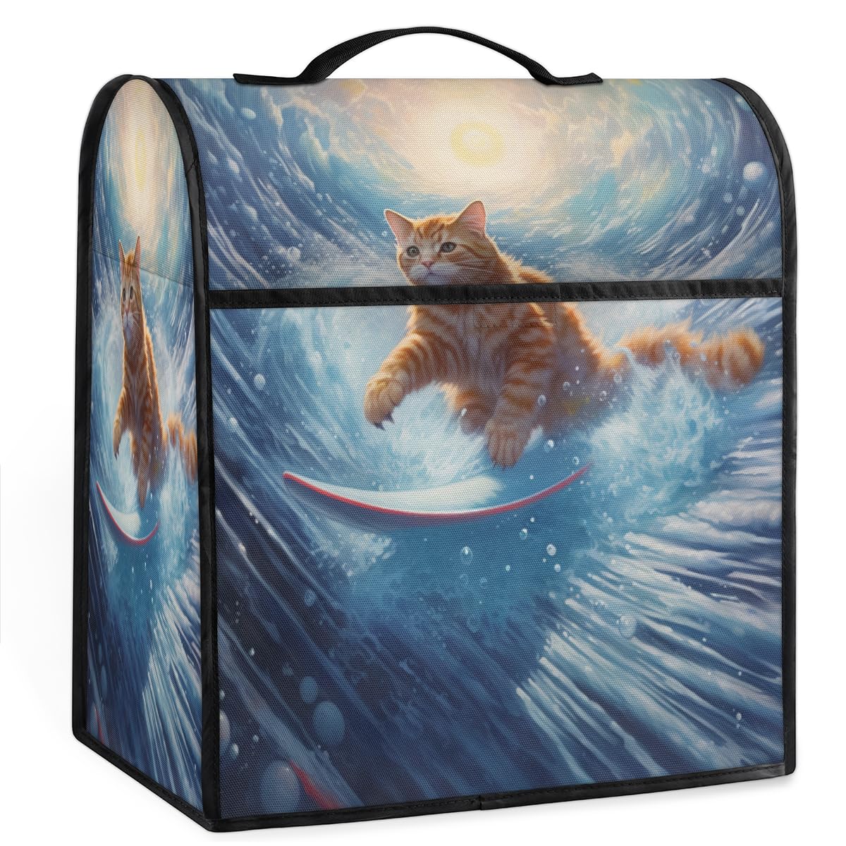 Coffee Maker Cover Cat Surf Kitchen Appliance Covers Small Appliance Covers Blender Cover Juicer Cover Dust Covers for Kitchen Appliances with Top Handle and Pockets,Washable,B397