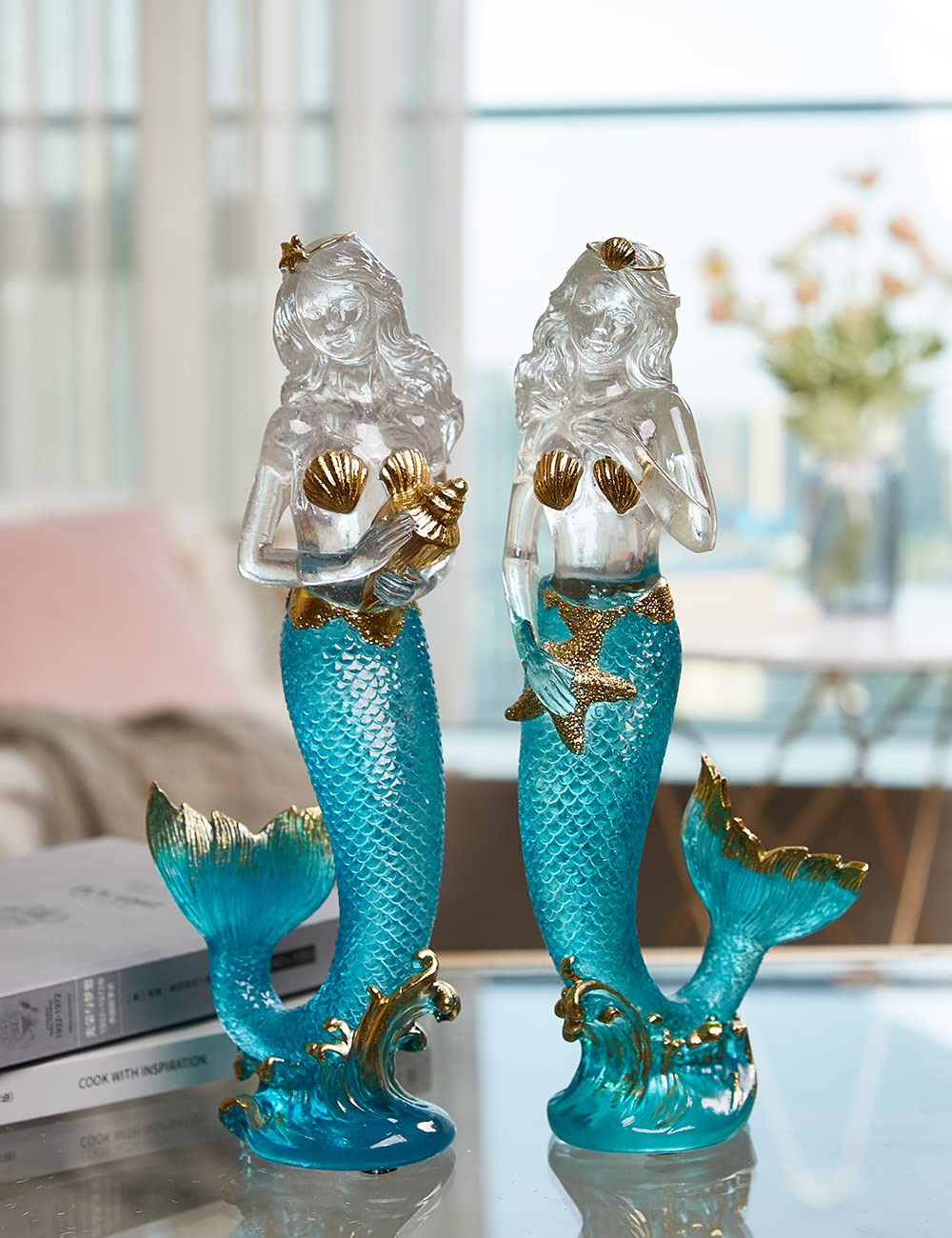 SEINHIJO Figura de Sirena Decorativa Femenina Escultura Moderna Adorno 25cm