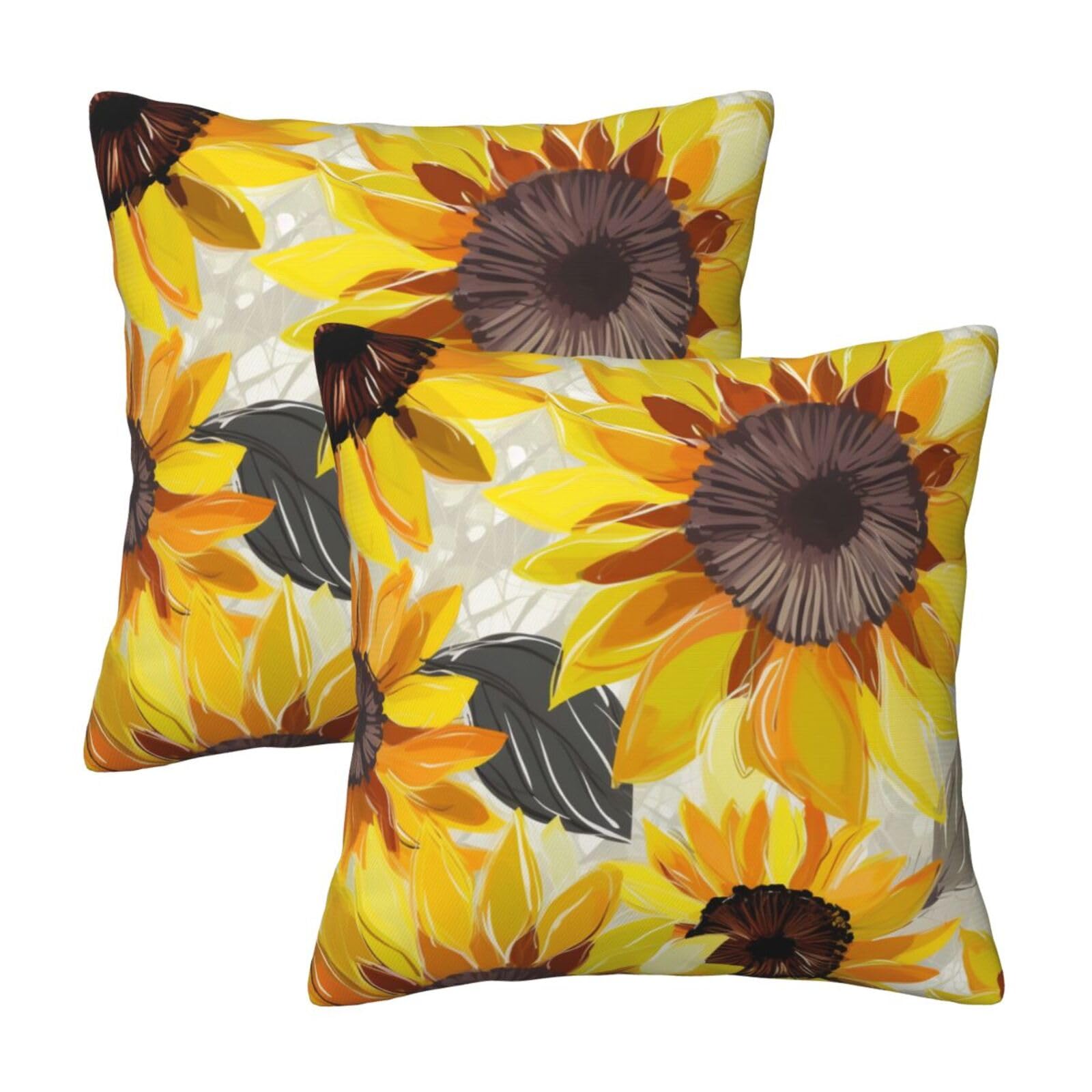 Abstract Sunflowers Throw Pillow Cases 2 Pack Square Pillowcases Soft Pillow Protectors for Couch Livingroom Sofa Bed Office Car,45x45 CM