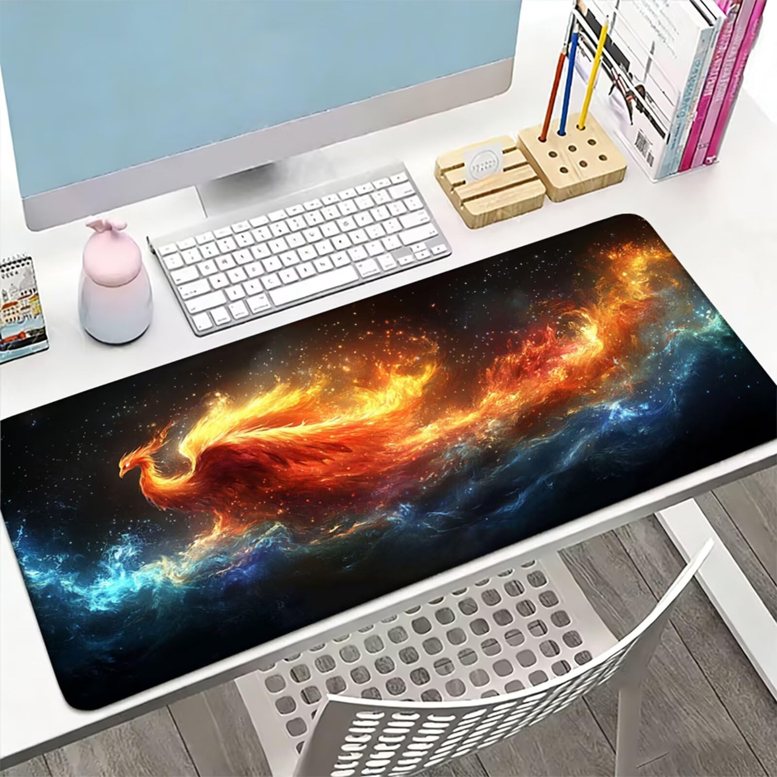 Podkładka pod mysz XXL 1500 x 800 x 3 mm, kolor pomarańczowy duża podkładka pod mysz z wodoodporną i antypoślizgową ptak pod ręką biurko zszyte krawędzie, poprawia precyzję i szybkość dla gracza W-752