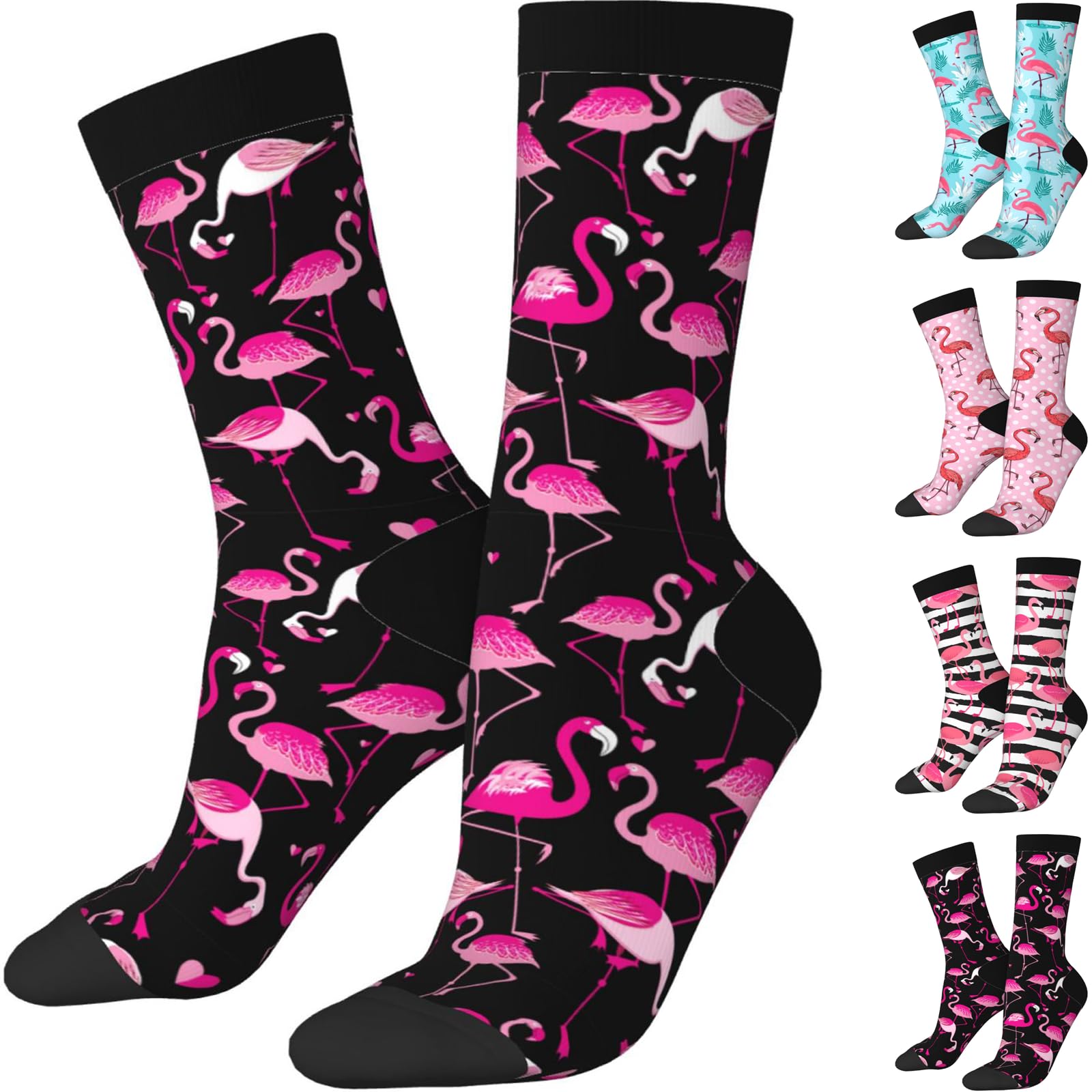 Bufhje Funny Crew Flamingo Socks For Flamingo Lover, Cute Flamingo Printed Casual Novelty Sock Flamingo Gifts For Men Women