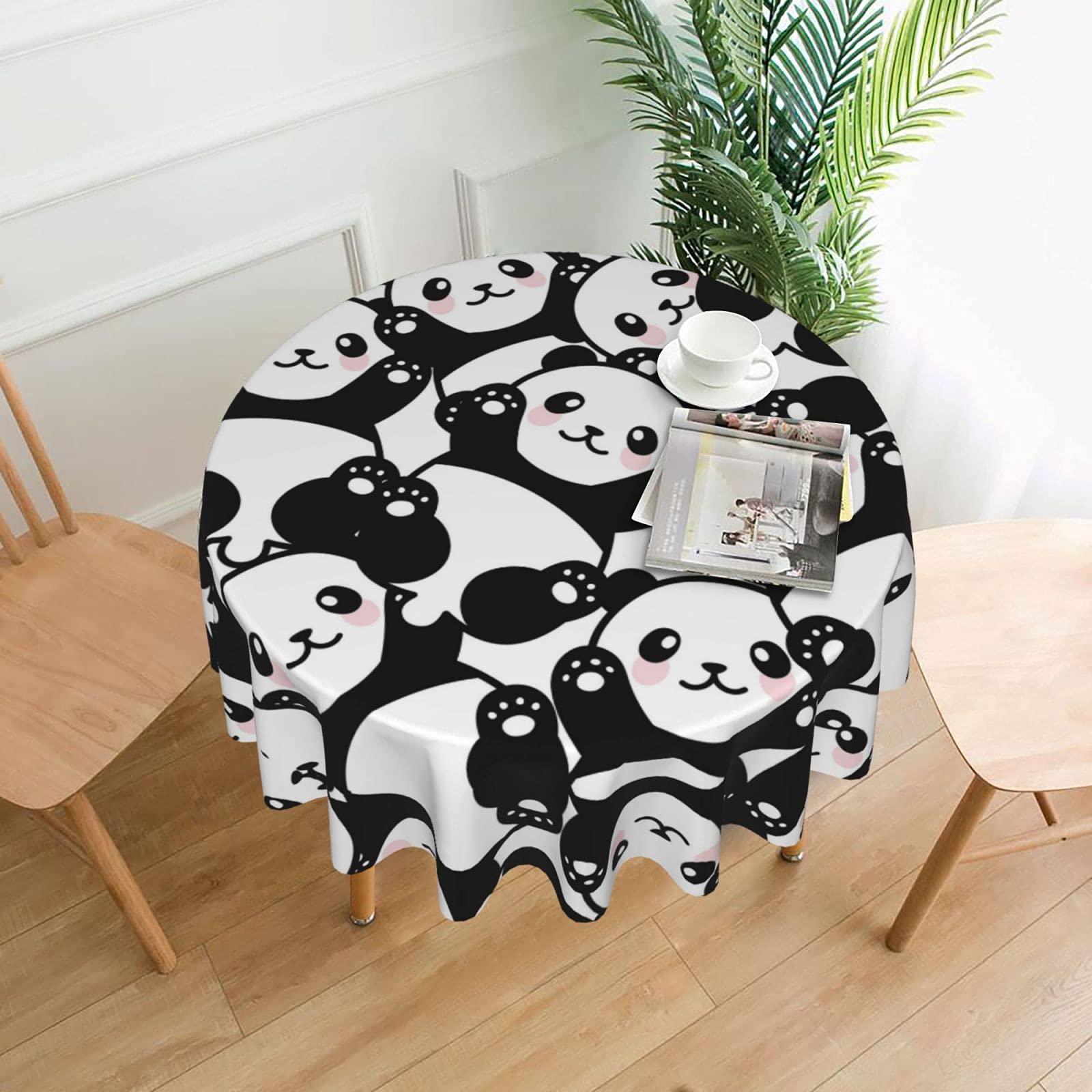 Lawenp Panda Decorative Round Table Cloths - 60 Inches in Diameter for Buffet Tables, Parties, Holiday Dinners.