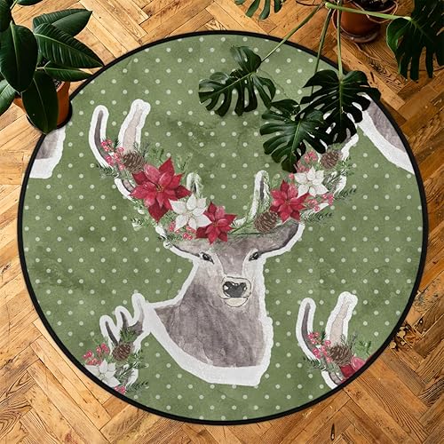 Miniatura 7 de Christmas Elk Xmas 05 Round Area Rug 3ft Machine Washable Circular Rugs for Dining Room Table Bedroom Playroom Throw Rugs for Dog Living Room Floor