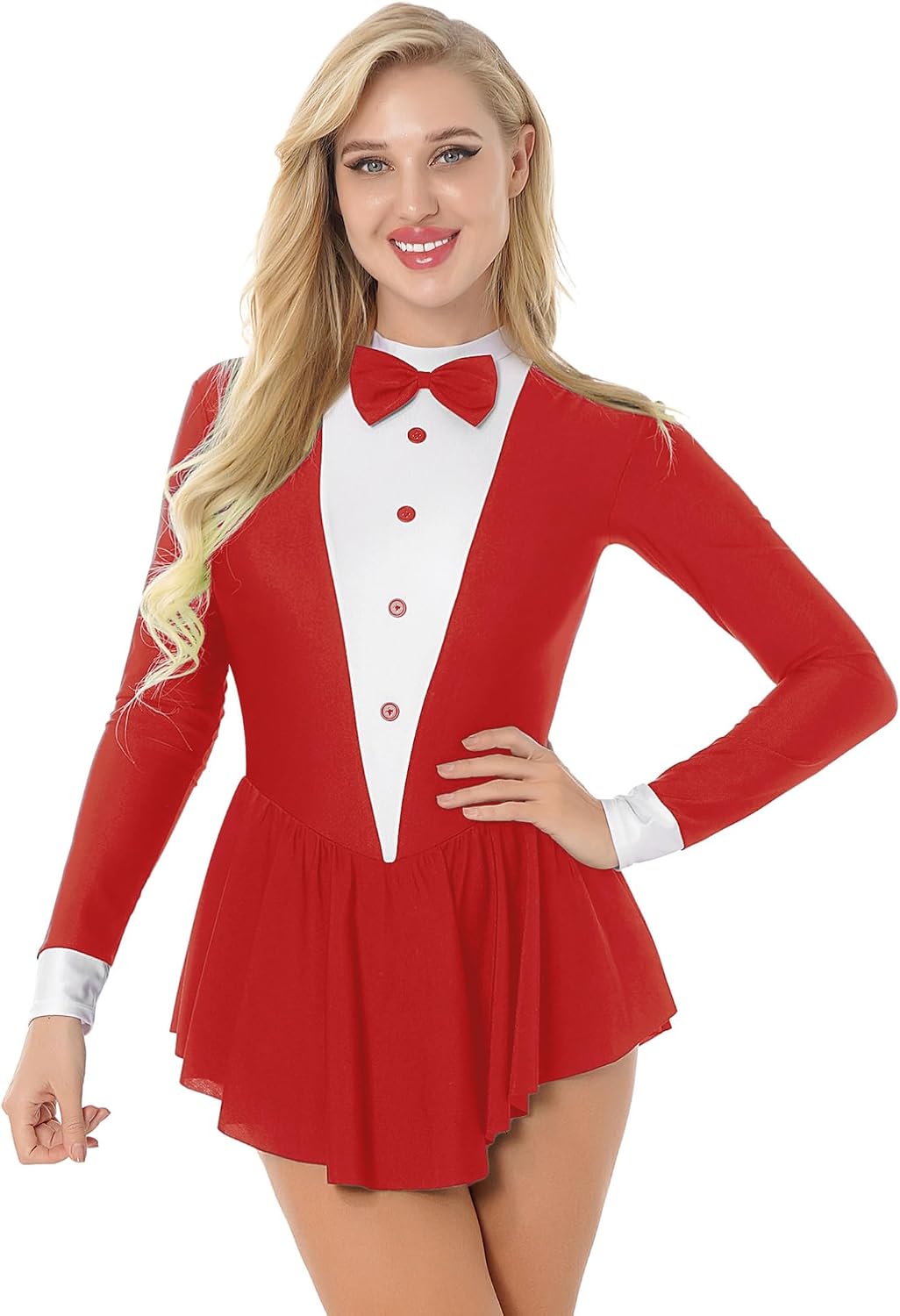 YiZYiF Women's Tuxedo Figure Skating Dress Waitress Bodysuit Leotard Performance Costume