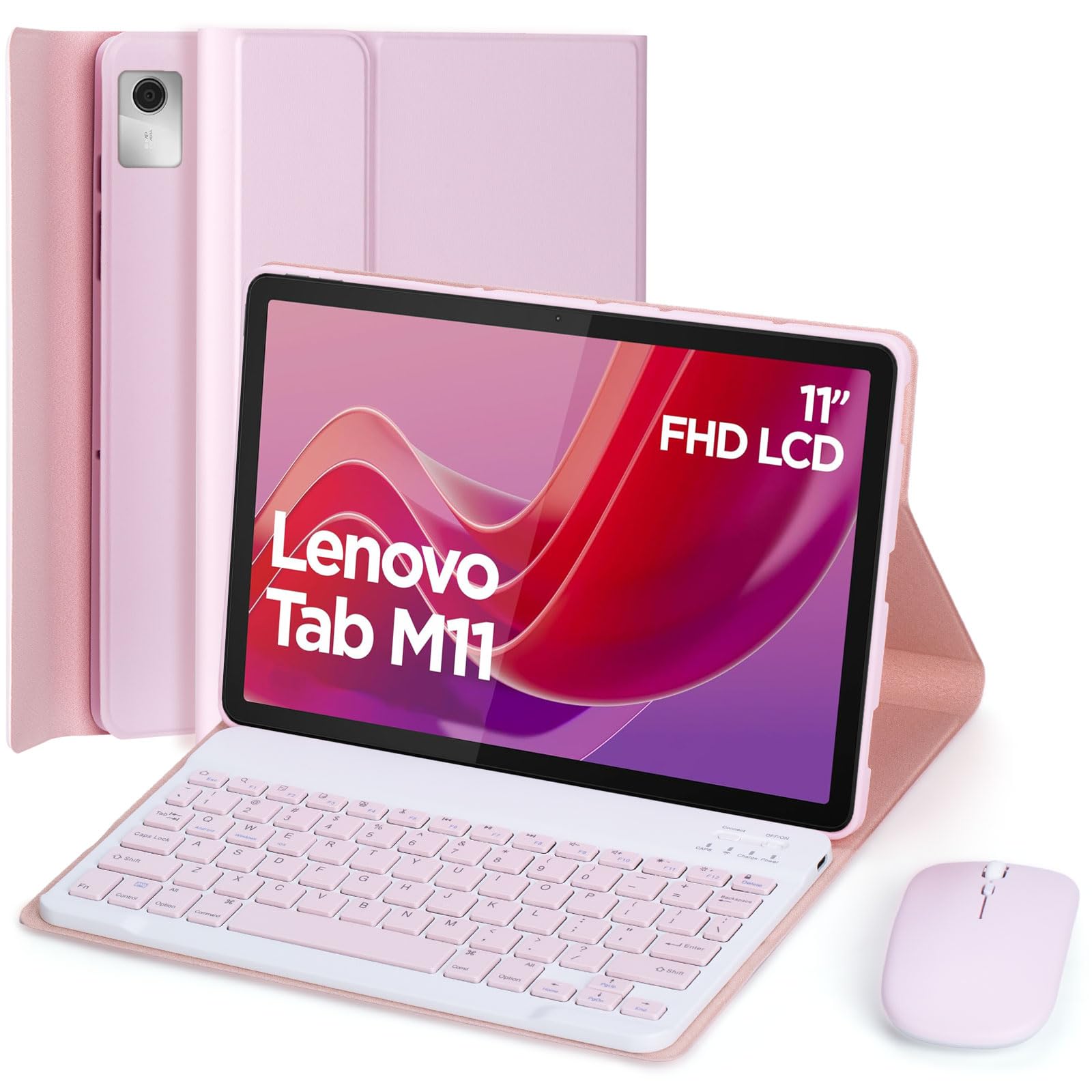 Funda con Teclado para Lenovo Tab M11 11 Pulgadas 2024 Modelo TB330FU/TB330XU, con Ratón Español Ñ Teclado Bluetooth Inalámbrico Desmontable con Ultrafina Funda,Rosado