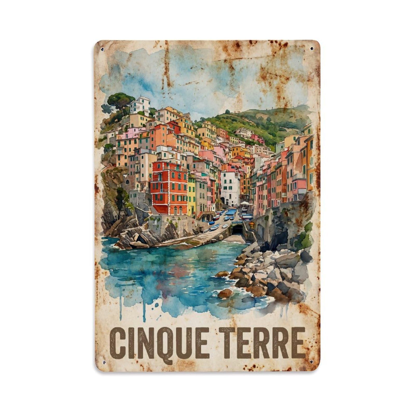 Huiyhb 8X12inch(20X30cm) Vintage Travel Cinque Terre Italy Explore Metal Tin Sign