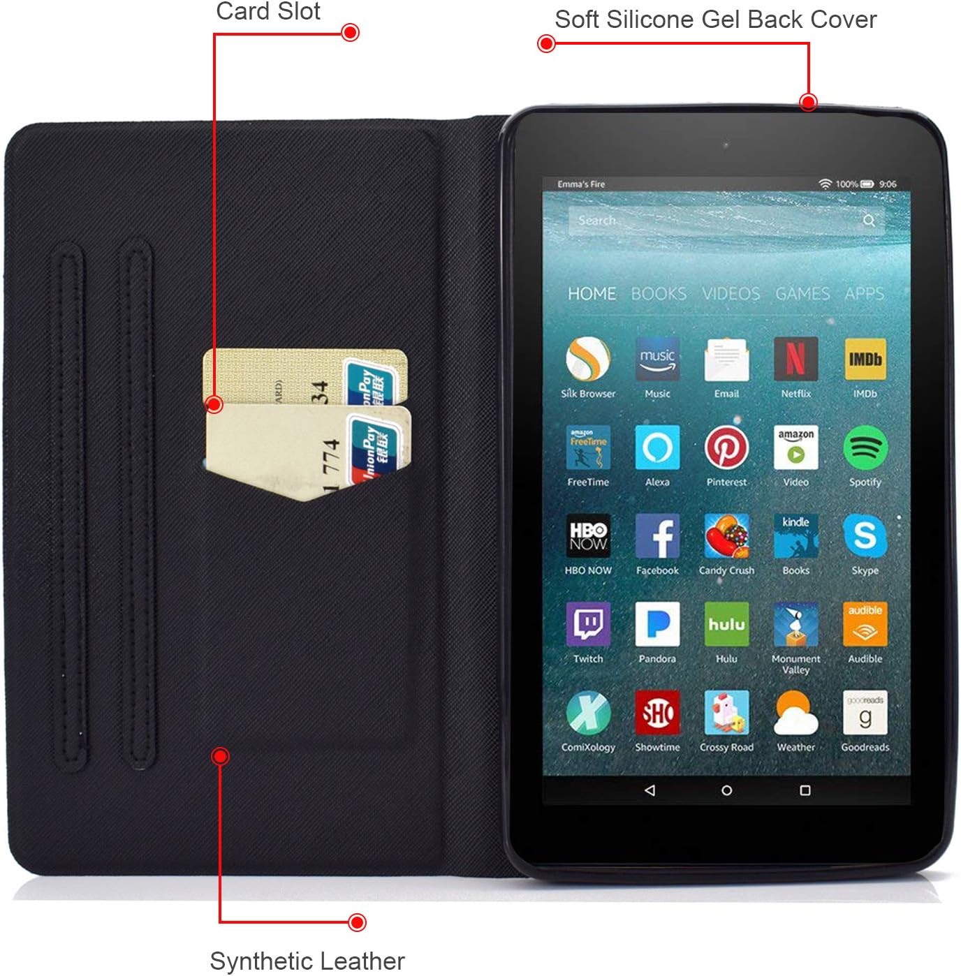 Dteck Fire 7 Tablet Case for Kids,PU Leather Folio Stand Protective Pocket Card Slots Case Compatible for Amazon Kindle Fire 7 Inch Tablet (9th/7th/5th Generation, 2019/2017/2015 Release),Blue Marble