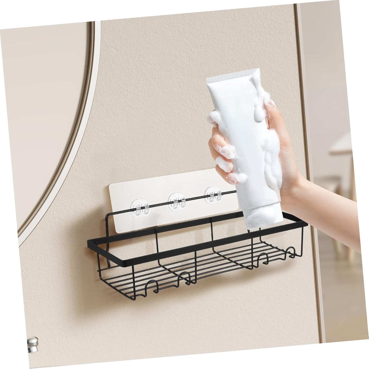 LIFKOME 3pcs Wall Mount Shower Organizer Shelf with Hooks Punch Bathroom Storage Rack for Toiletries Heavy-Duty Construction Easy Installation Suitable for Shower Room and Kitchen