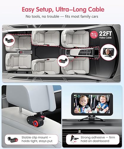 Miniatura 4 de BM2 PRO - Cámara doble para automóvil para bebé, pantalla HD 1080P de 5.2 pulgadas para asientos de automóvil orientados hacia atrás, visión