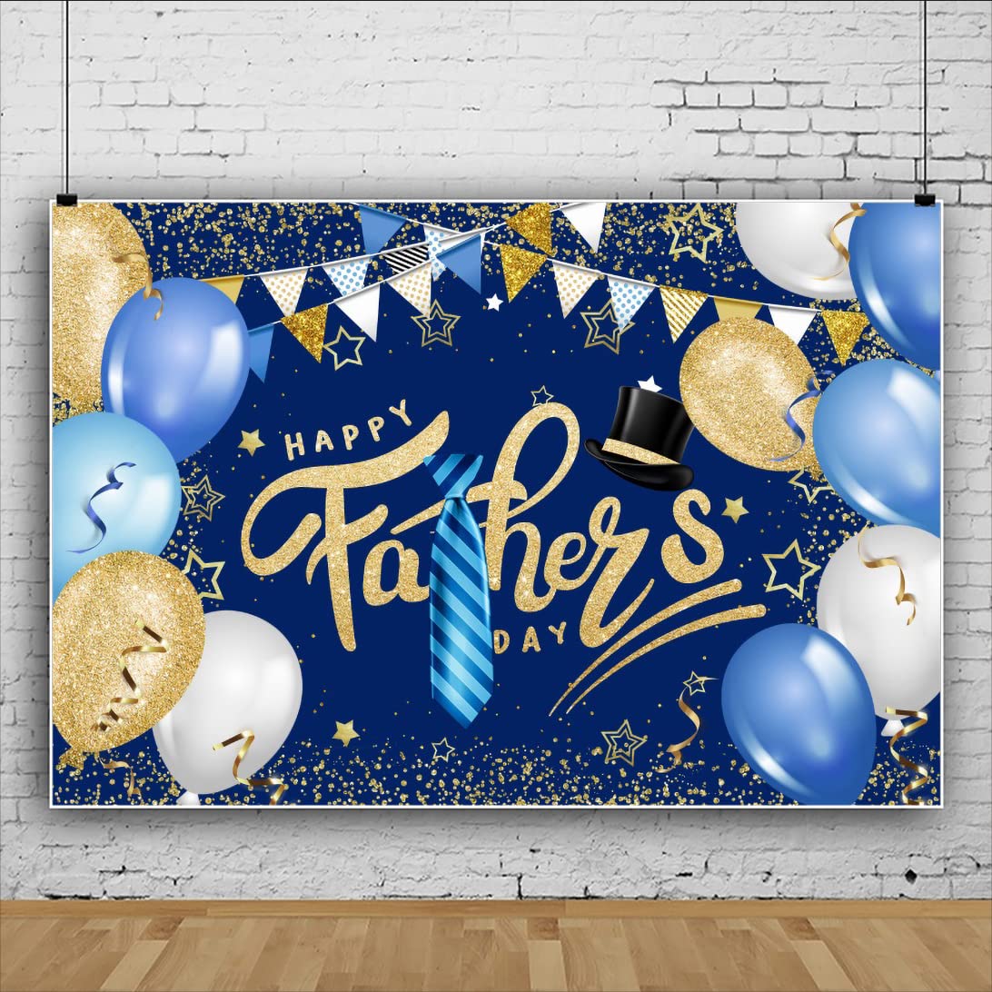Happy Father's Day Backdrop Balloons Navy Blue Gold Photography Background for Father's Day First Fathers Day Theme Party Banner Decorations Family
