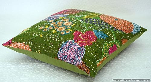 Miniatura 9 de Funda decorativa chic bohemia hippie para sofá, funda de almohada hecha a mano con frutas de algodón Kantha, fundas de almohada bohemias (verde