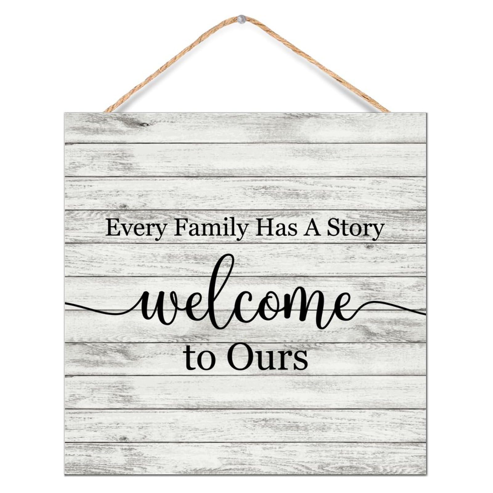 Rustic Wood Wall Sign Every Family Has A Story Welcome to Ours Shelf Décor for Front Door Vintage Positive Wood Sign Plaque Positive Saying Quotes Bathroom Wall Decor Sign Gift Table 12x12in