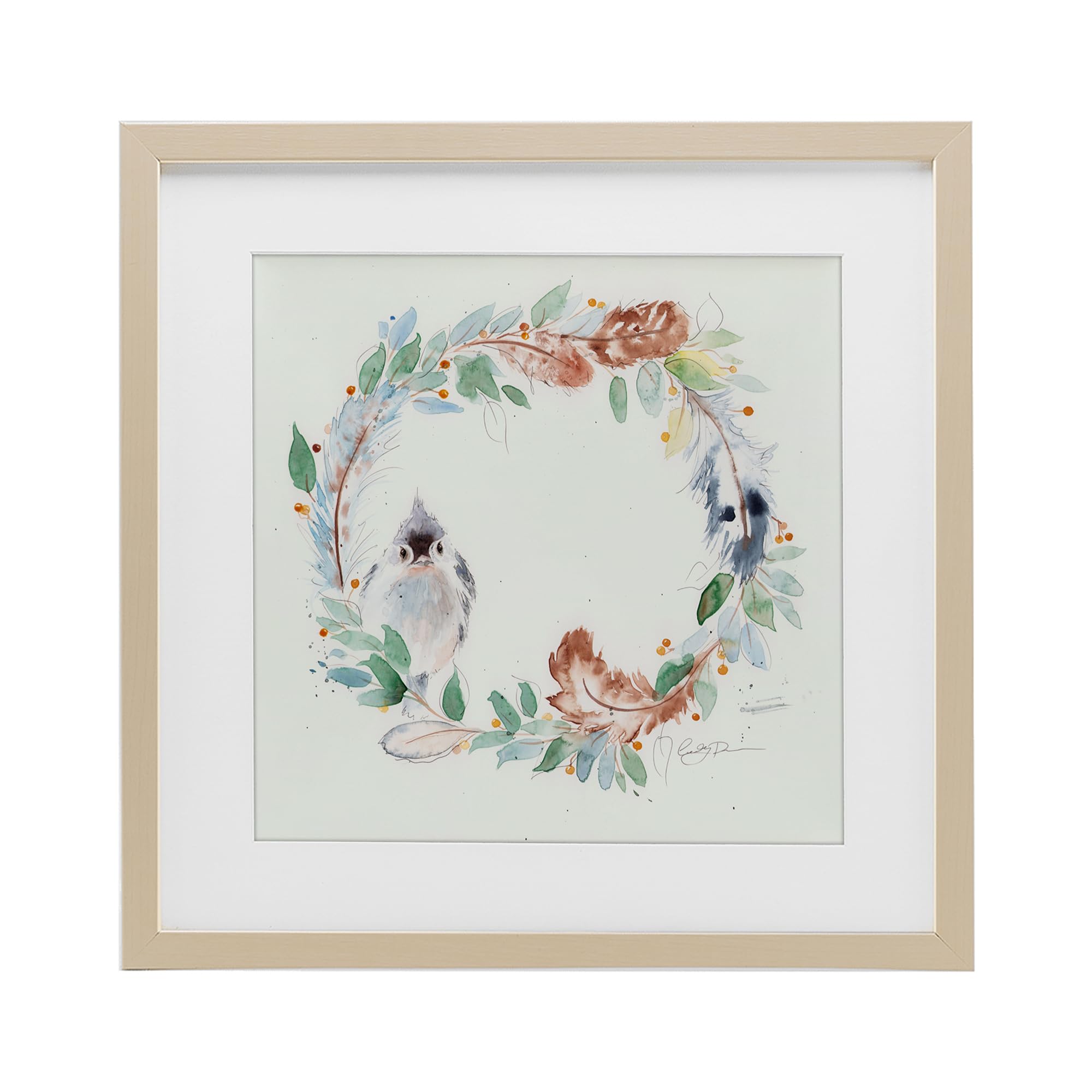 Stupell Industries Wispy Bird & Botanical Wreath Birch Framed Print Under Glass, design by Cady Driver, 13 x 13