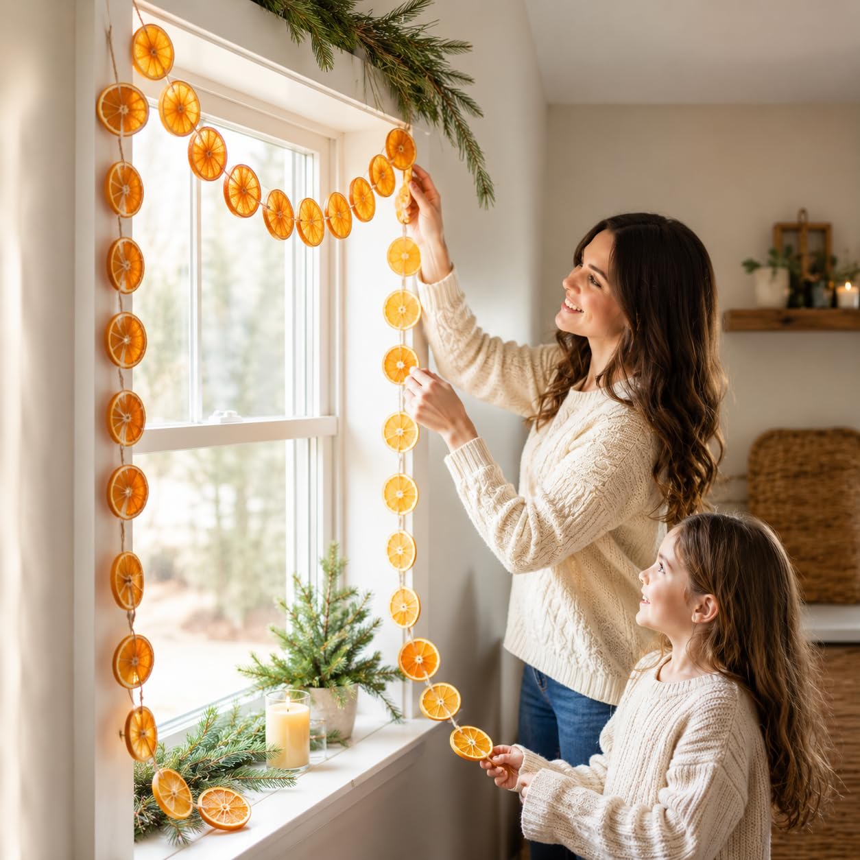 3 m lange getrocknete Orangenscheiben-Girlande mit 30 Scheiben, Dekoration, Xams Tree Home Farmhouse