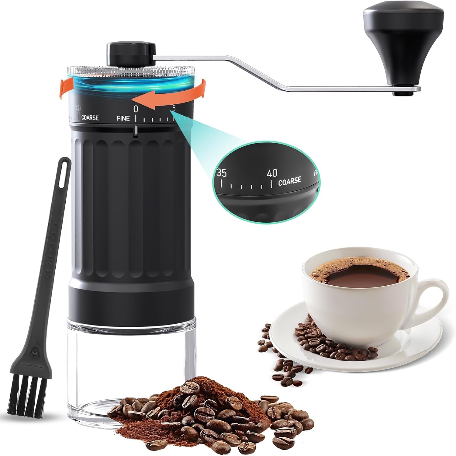 Manual Coffee Grinder, 40 Levels External Adjustment, Portable Hand Coffee Bean Mill, Ceramic Burr Coffee Grinder