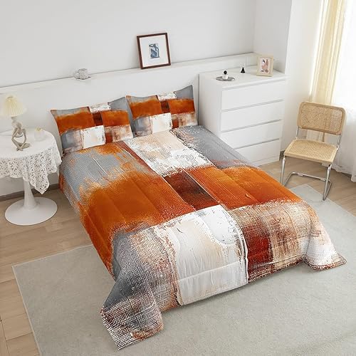 Miniatura 4 de Erosebridal Juego de ropa de cama de tamaño King, color naranja degradado, edredón de plumas estilo grunge de acuarela, juego de cama abstracto de