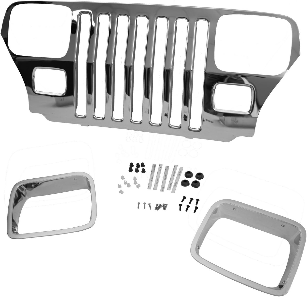 Omix-Ada | 12033.06 | Grille Overlay, Chrome | OE Reference: 82200727 | Fits 1987-1995 Jeep Wrangler YJ