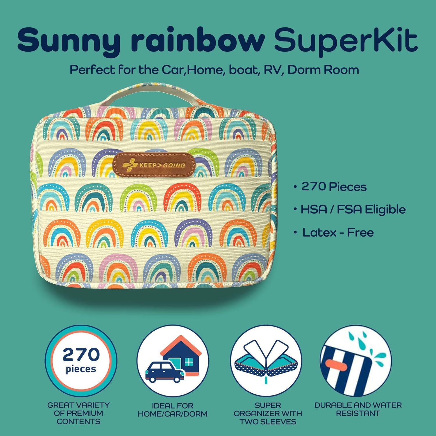 Keep>Going - Keepgoing - Kit di pronto soccorso per bambini, 270 pezzi, per auto, casa, camera da letto e barca con bende senza