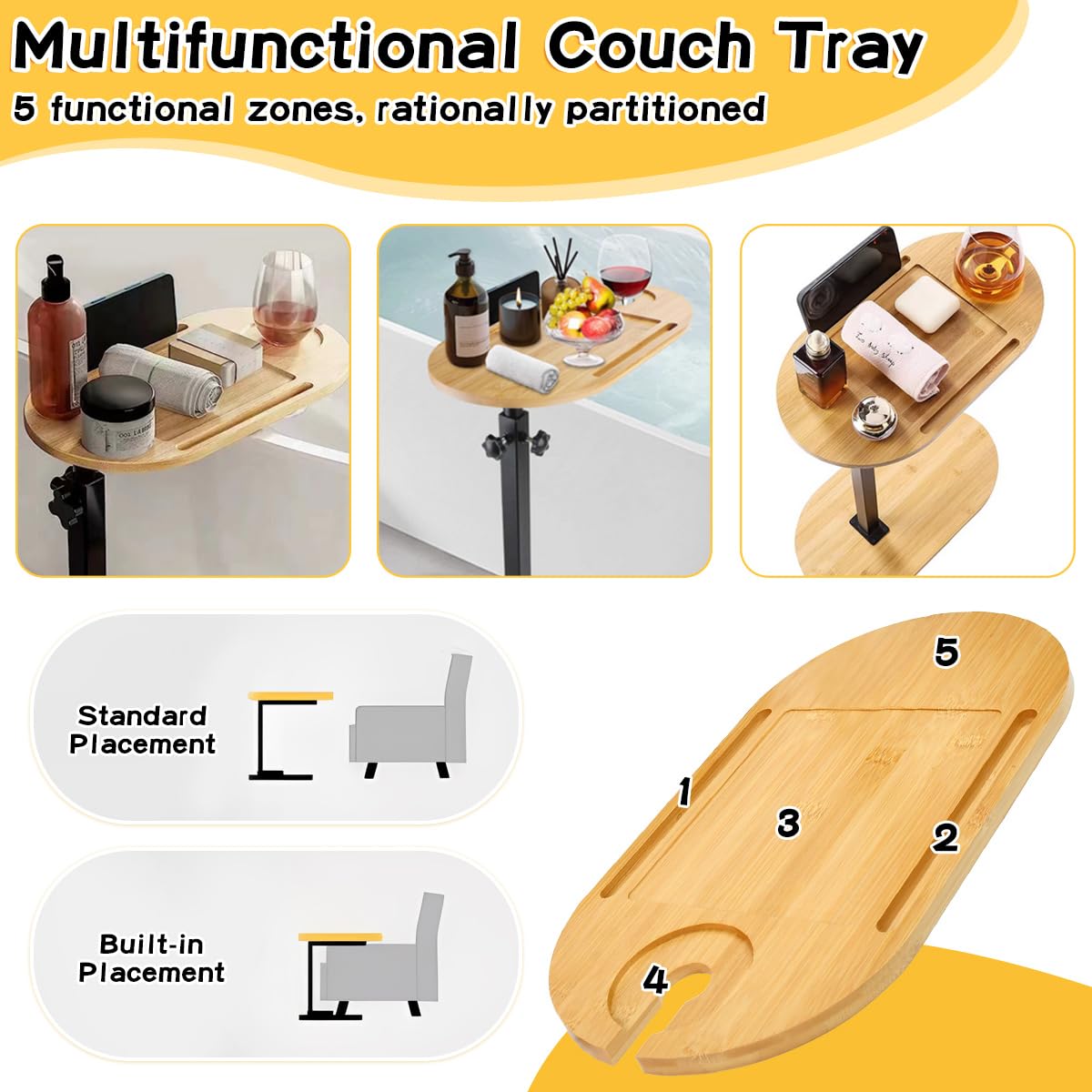 Tavolino Laterale a Forma di C Regolabile in Altezza 40-80cm,Tavolino Laterale da Divano Girevole a 360° per Soggiorno, Bagno o Camera da Letto (40 cm x 22 cm)
