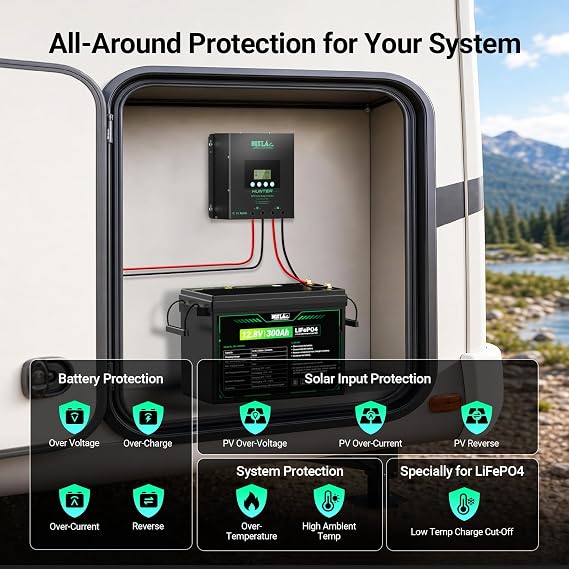 HQST 60A MPPT Solar Charge Controller, 12V/24V/36V/48V Auto, Max 150V PV Input, Smart Bluetooth APP, Low-Temp Cut-Off, Parallel, LCD Display, for LiFePO4 & Lead Acid (AGM/Gel/Flooded), RV, Off-Grid