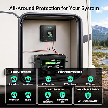 HQST 60A MPPT Solar Charge Controller, 12V/24V/36V/48V Auto, Max 150V PV Input, Smart Bluetooth APP, Low-Temp Cut-Off, Parallel, LCD Display, for LiFePO4 & Lead Acid (AGM/Gel/Flooded), RV, Off-Grid