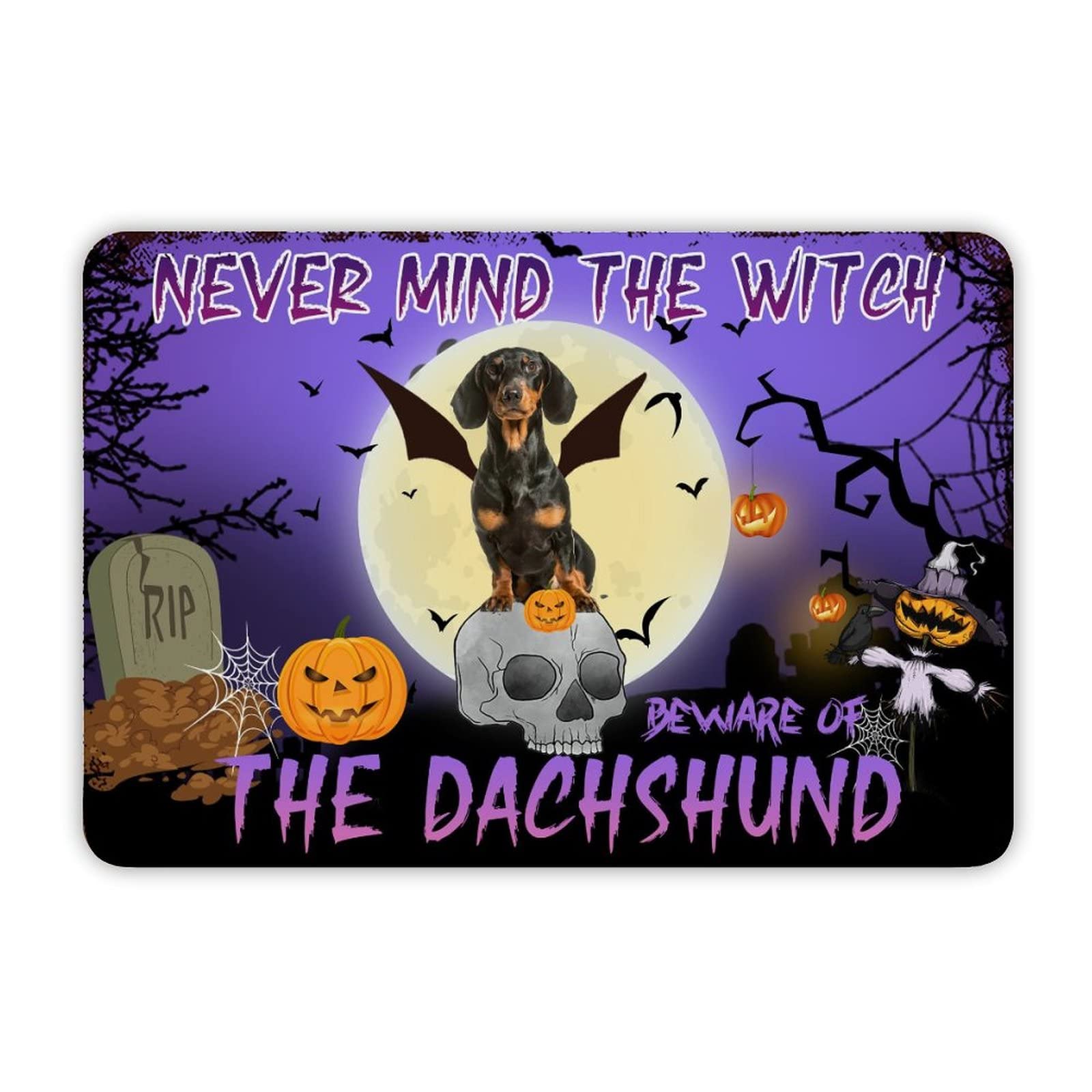 ENEDNATE Halloween Never Mind The Witch Beware of The Dog Aluminum Tin Sign 8"x12" Waterproof Vintage Metal Sign for School Office Classroom Gate Garage Garden Home Wall Decoration Housewarming Gifts