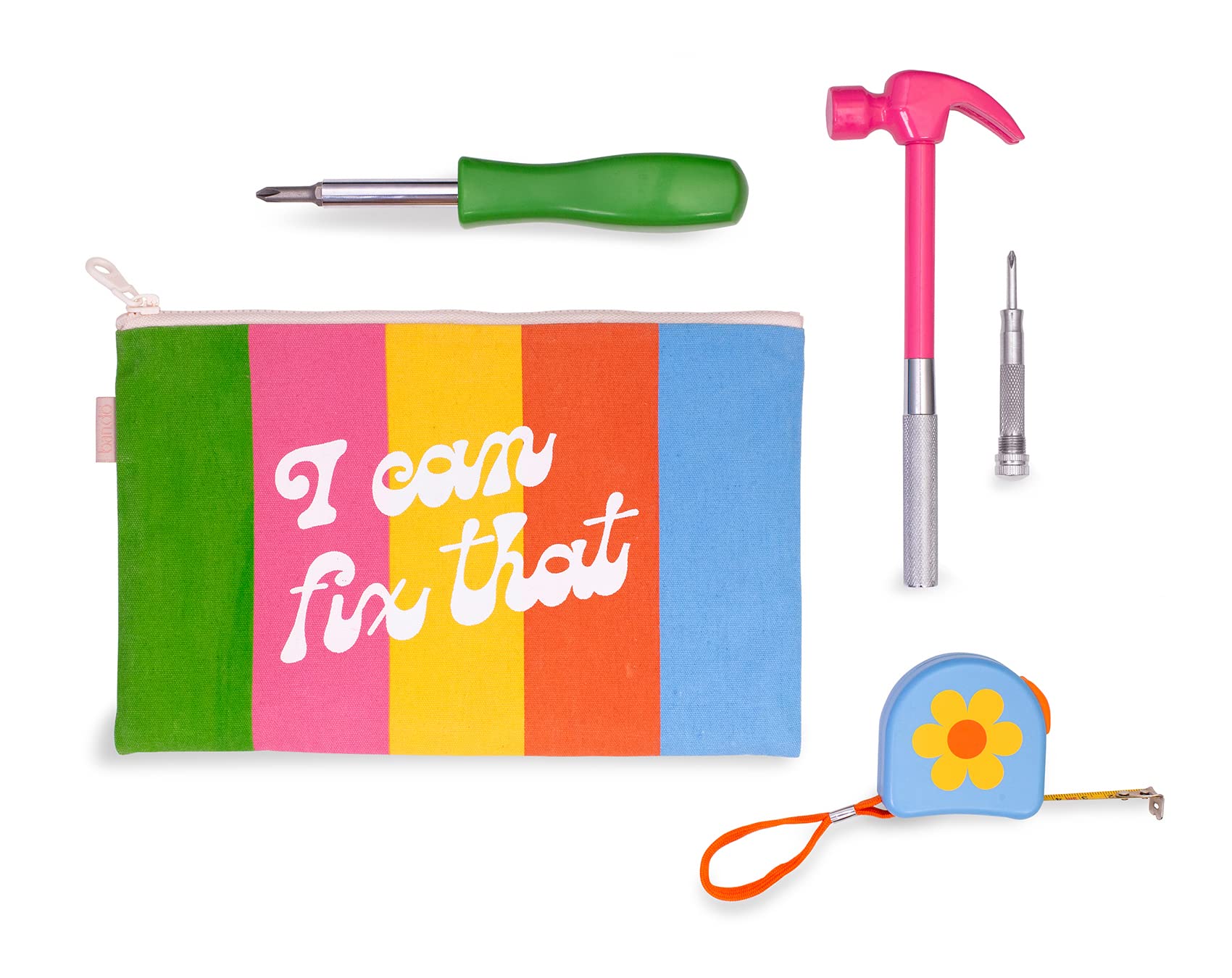ban.do Cute Basic Tool Kit for Women, Small Tool Kit with Claw Hammer, 10 Foot Tape Measurer, and Phillips Screwdriver Set, I Can Fix That