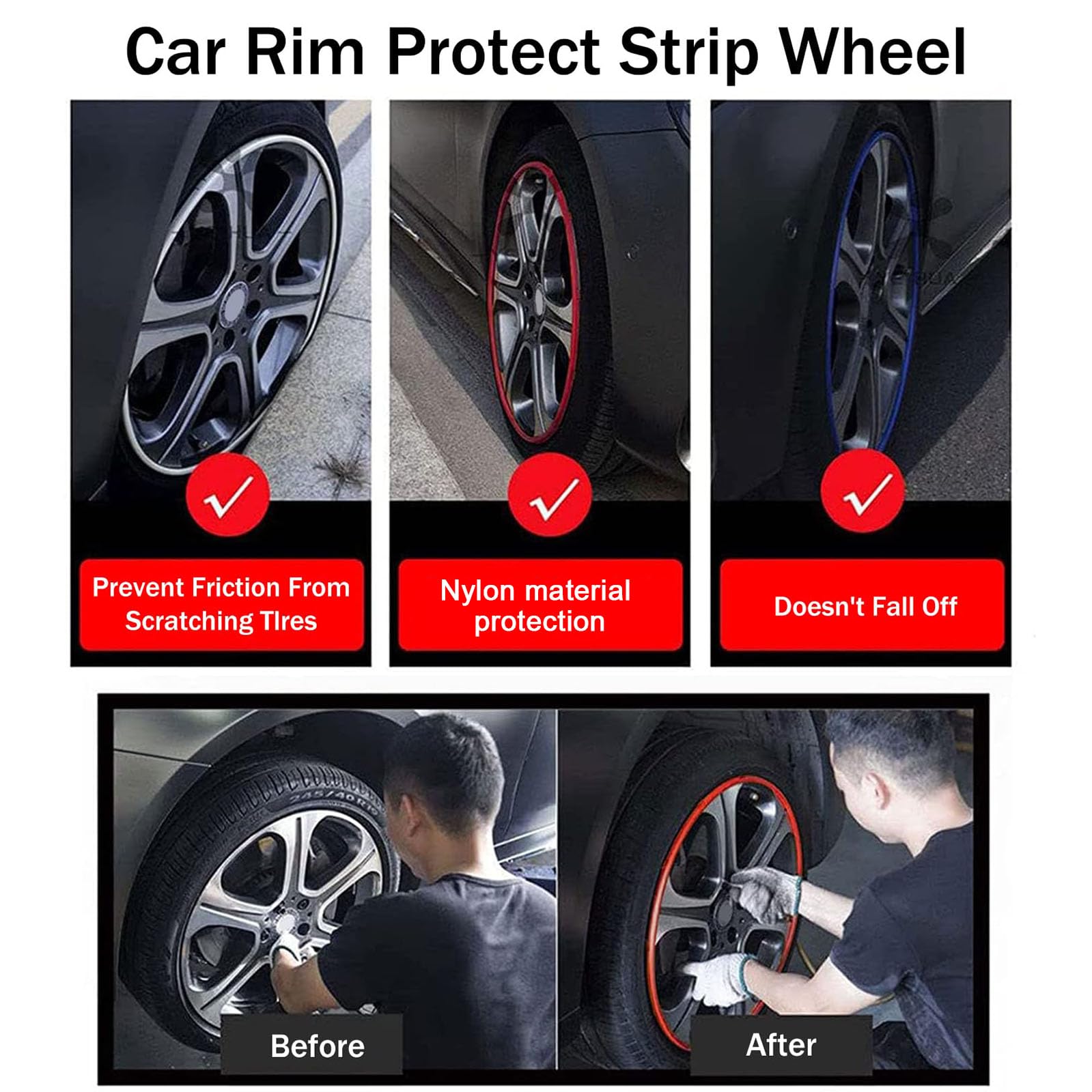 Protections De Jantes en Alliage (4 Pièces), Bagues De Protection Universelles pour Jantes De Voiture (16 À 21 Pouces), Anti-Rayures Et Stables, Ne Tombent Pas, Accessoires Auto,16inch,Blue