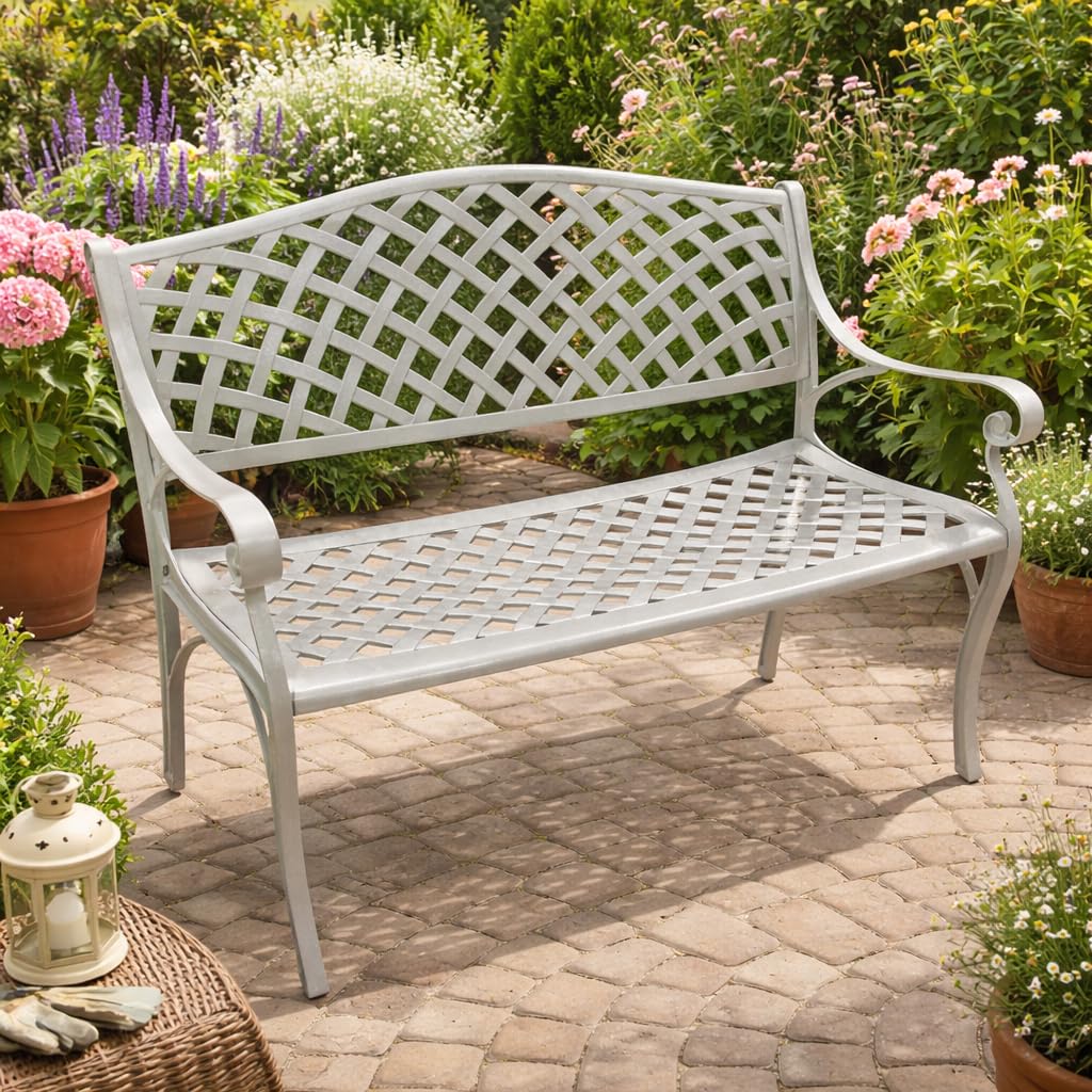 Gartenbank Parkbank OXFORD 2-sitzer aus Aluguss, Farbe weiss, wetterfest