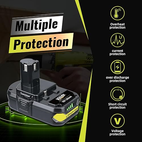 Miniatura 6 de VINIDA Paquete de 2 baterías de litio P102 de 3.6 Ah para Ryobi de 18 V, compatible con batería Ryobi de 18 V, P104, P105, P100P108, P190, PBP006,