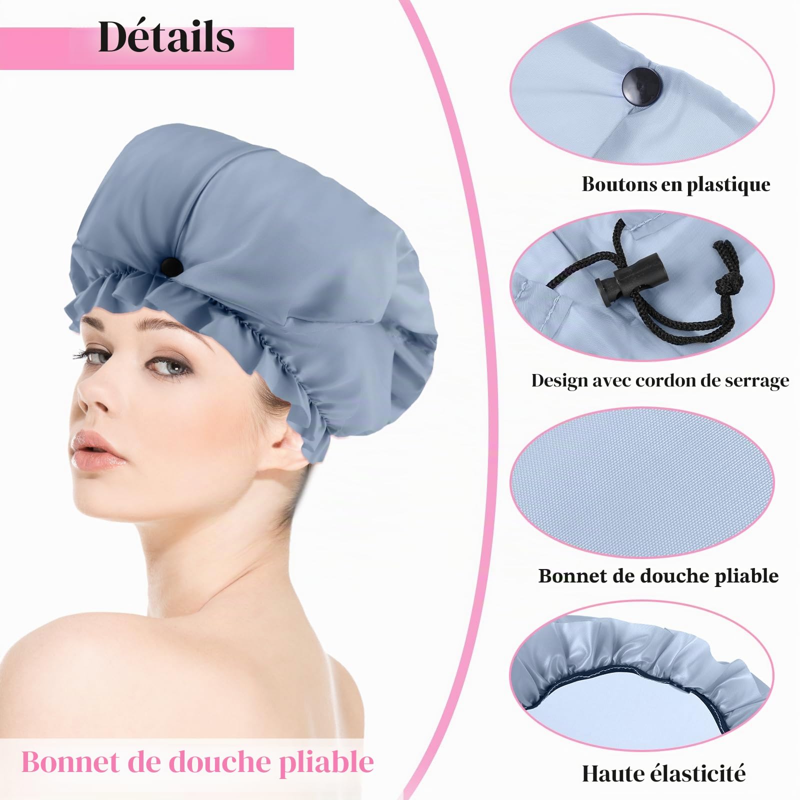 Lot de 2 grands bonnets de douche pour tresses, bonnet de douche extra long pour cheveux longs et dreadlocks pour femmes et hommes (noir, gris)