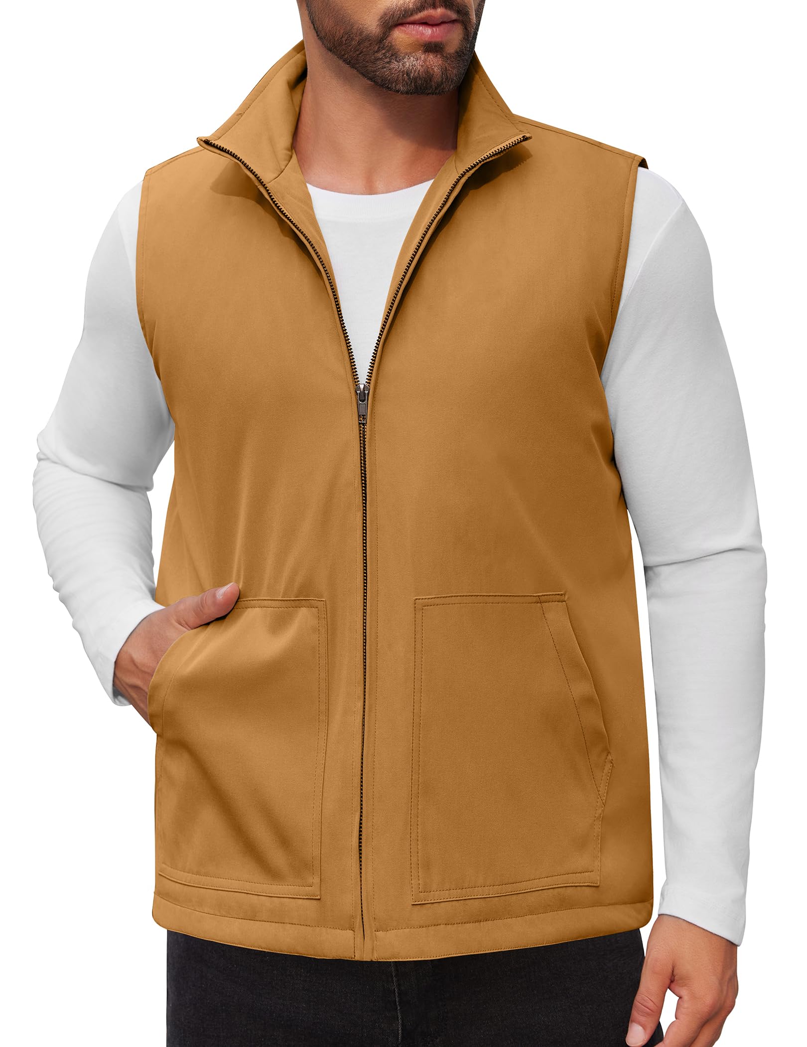 COOFANDY Men's Sleeveless Jacket Casual Lightweight Outerwear Vest with Zipper Outdoor Work Hiking Travel Golf Vest with Pockets