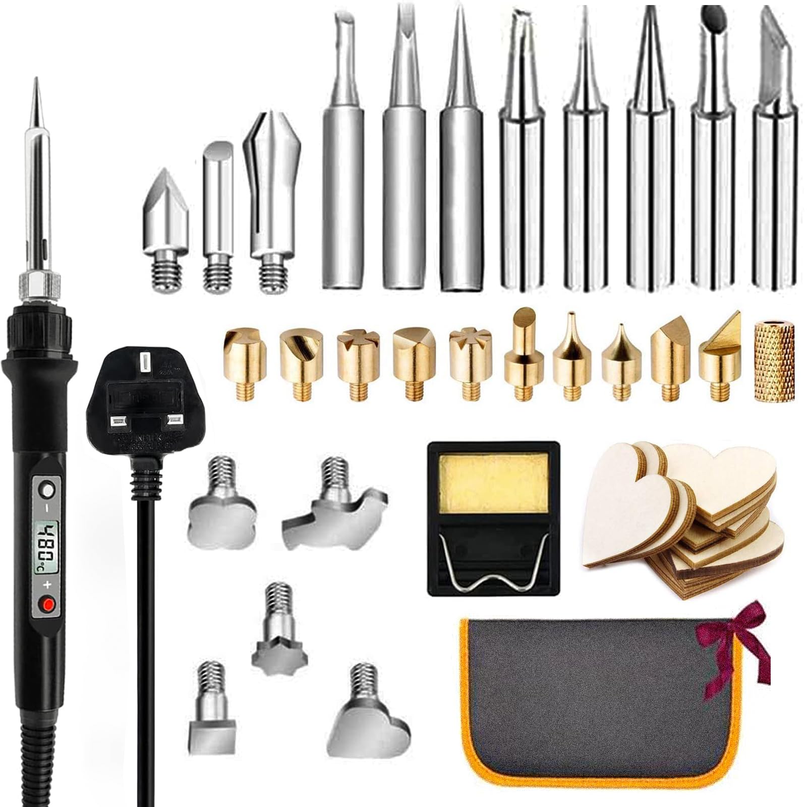 Pyrography Wood Burning Kit, 45-in-1 Wood Burning Set, Engraving Craft Set with Pyrograph Basics and 80W Adjustable Temperature Pyrography Soldring Iron Tool