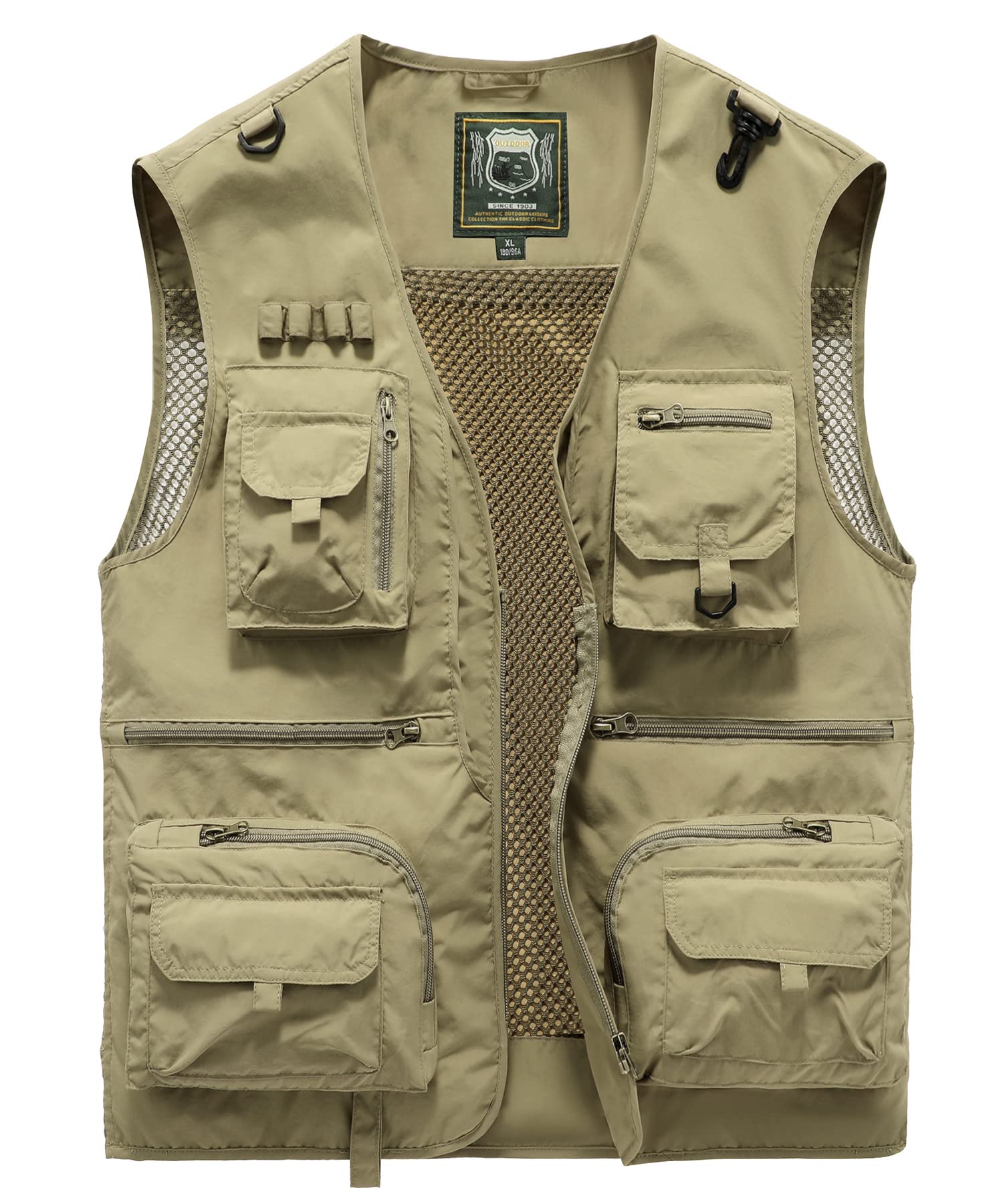 Gilet de pêche multi-poches pour homme - Gilet de safari, de chasse, de randonnée, de photographie respirant
