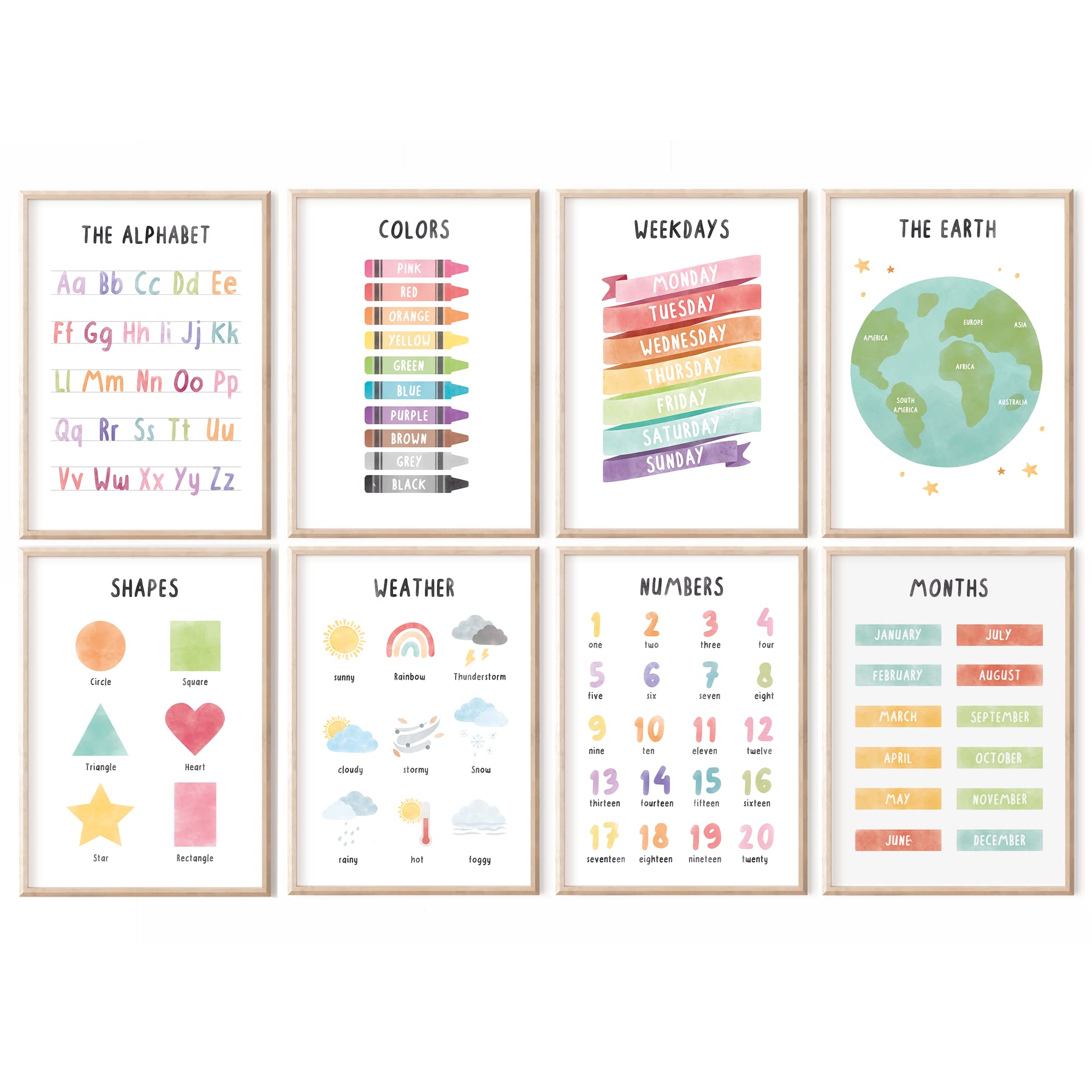 Meinbaby123 Girls Learning Posters - Set Of 8 English Meinbaby123® Educational Posters In English, Pictures For Children's Room, Set Of 8, A4 & A5, Alphabet Abc, Numbers, Preschool, Primary School, Wall Poster Premium (Learning Posters - Set Of 8)