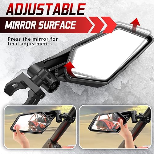 Miniatura 5 de Esploratori UTV - Espejos laterales para barra enrollable de 1.5 a 2 pulgadas, espejos laterales RZR con luces LED intermitentes, espejo ajustable