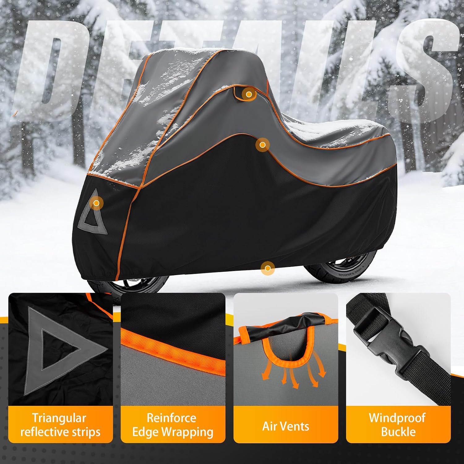 Specialized Hail Protector Motorcycle Cover, Multi-Layered Motorcycle Hail Blankets Protector Cover with 5mm Thick High Density EVA Cushioning Foam Pad and Reflective Stripes, 110L x 43W x 57H in