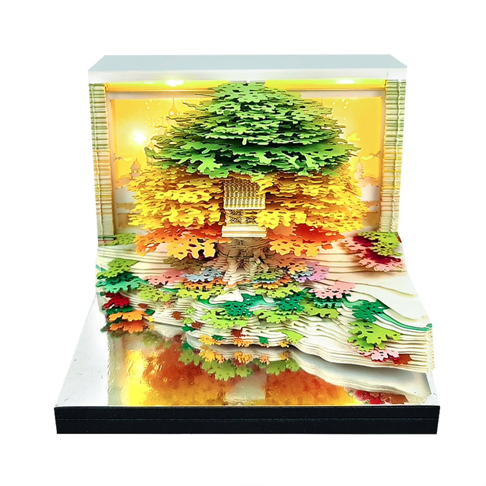 3D Memo Pad Time Piece Calendar 2027, 3D Tear-Off Art Desk Calendar 2027, Creative 3D Memo Pad Paper Art Tree House DIY Paper Carving Decoration (Flowering Tree Island-Green)