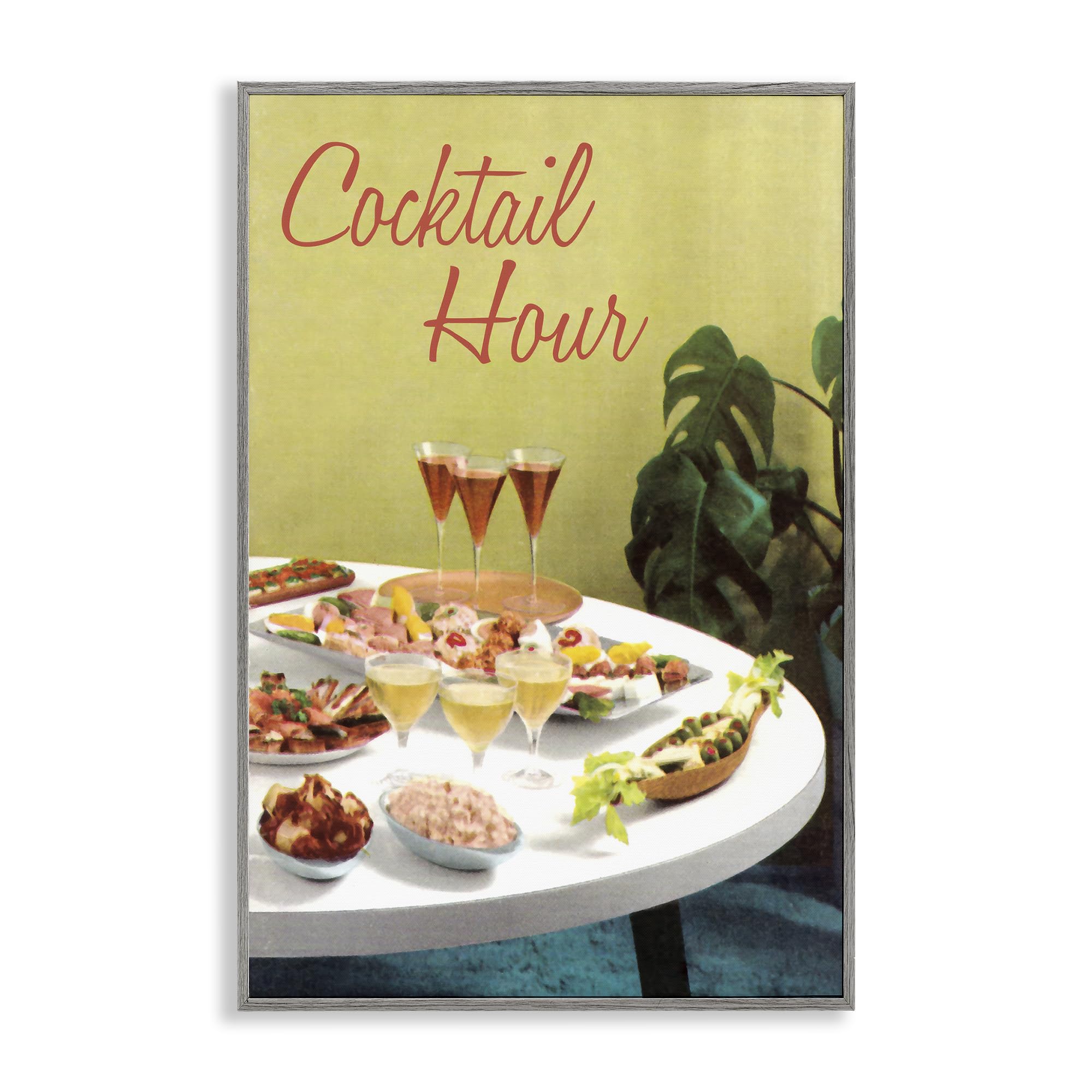 Stupell Industries Cocktail Hour Table Spread, Vintage Happy Hour Decor for Dining Room, Appetizers and Beverages, 20 x 30 Inch Framed Giclée Print, by Tim Wright, Made in USA Gift
