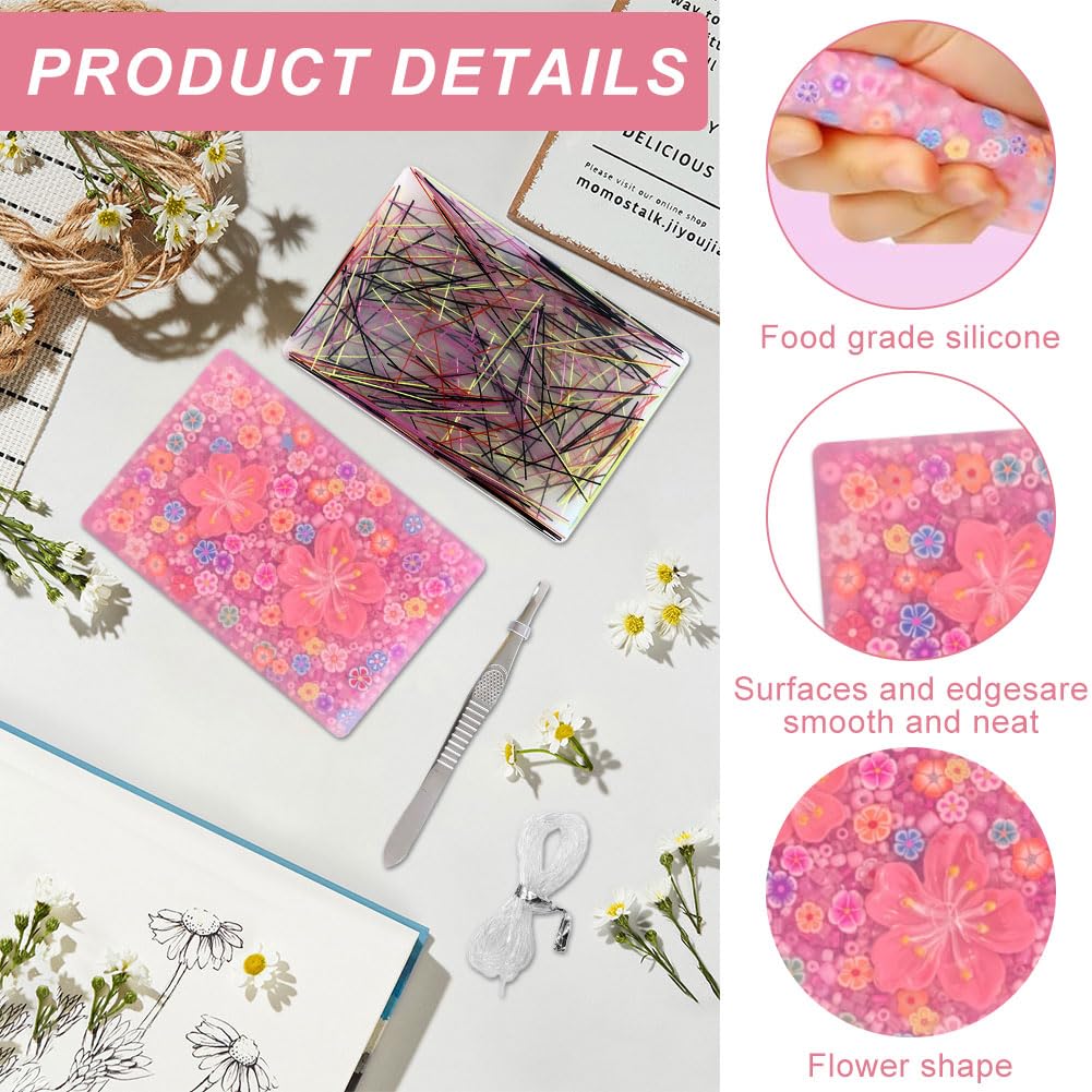 2Pcs Picky Pad Skin Picking Fidget Toys with Beads &Tweezer Silicone Sensory Toys Hair Picking Fidget for Release Anxiety Stress Relief for Trichotillomania Portable Fidget Pad for Travel (G) - Image 3