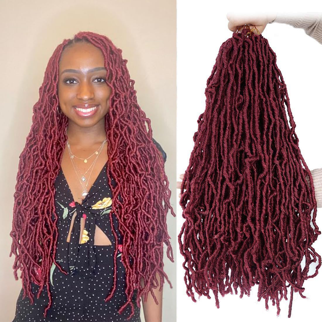 24 inch New Faux Locs Crochet Hair 6 Packs Most Natural Burgundy Soft Lcos Crochet Hair New Crochet Faux Locs Hair Synthetic Crochet Hair for Black