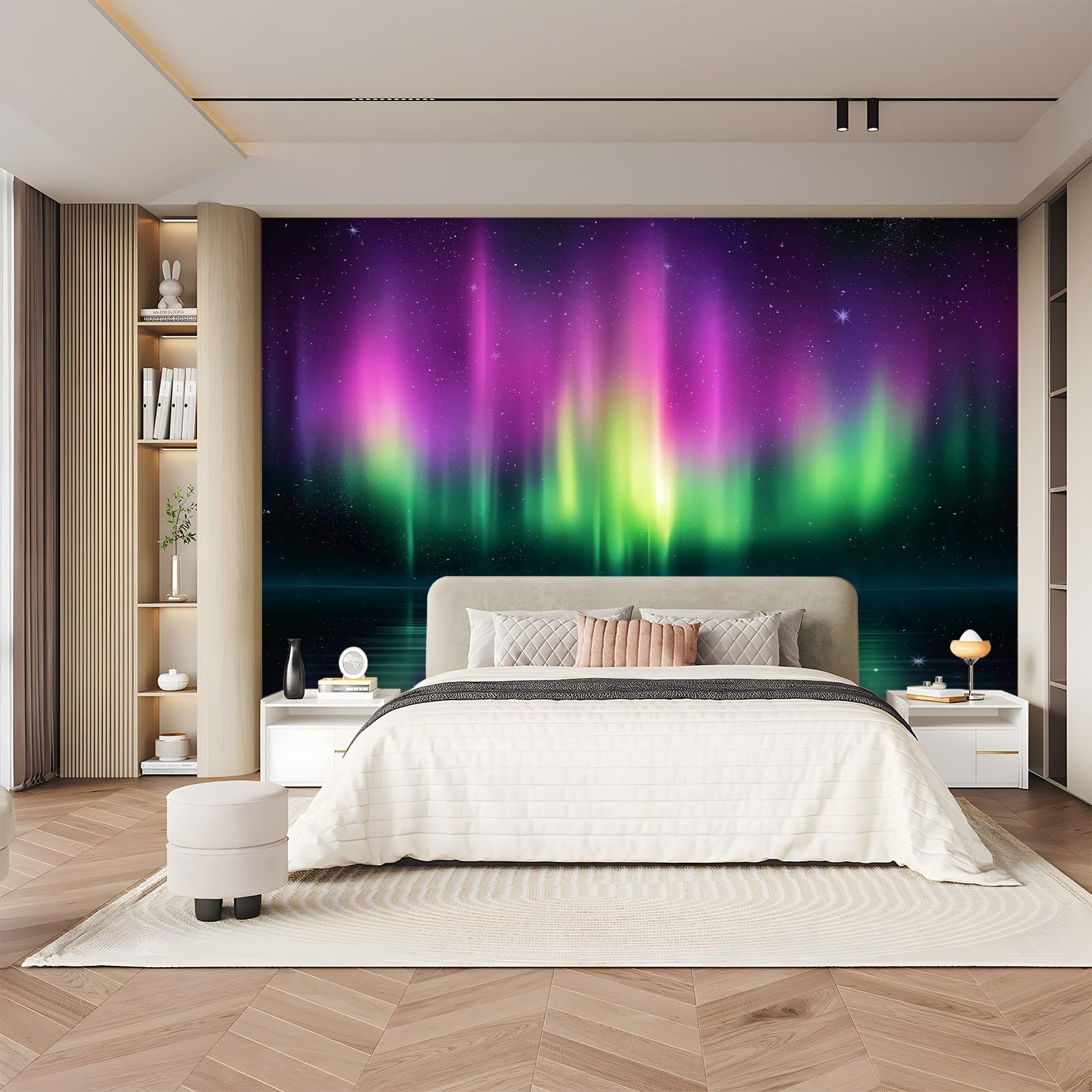 Carta da parati Fenomeno aurora Fantasy Fantascienza Adesivi Murali 350 x 256 cm Camera da Letto Soggiorno Cucina Bagno Decorazione Murale Viola Verde