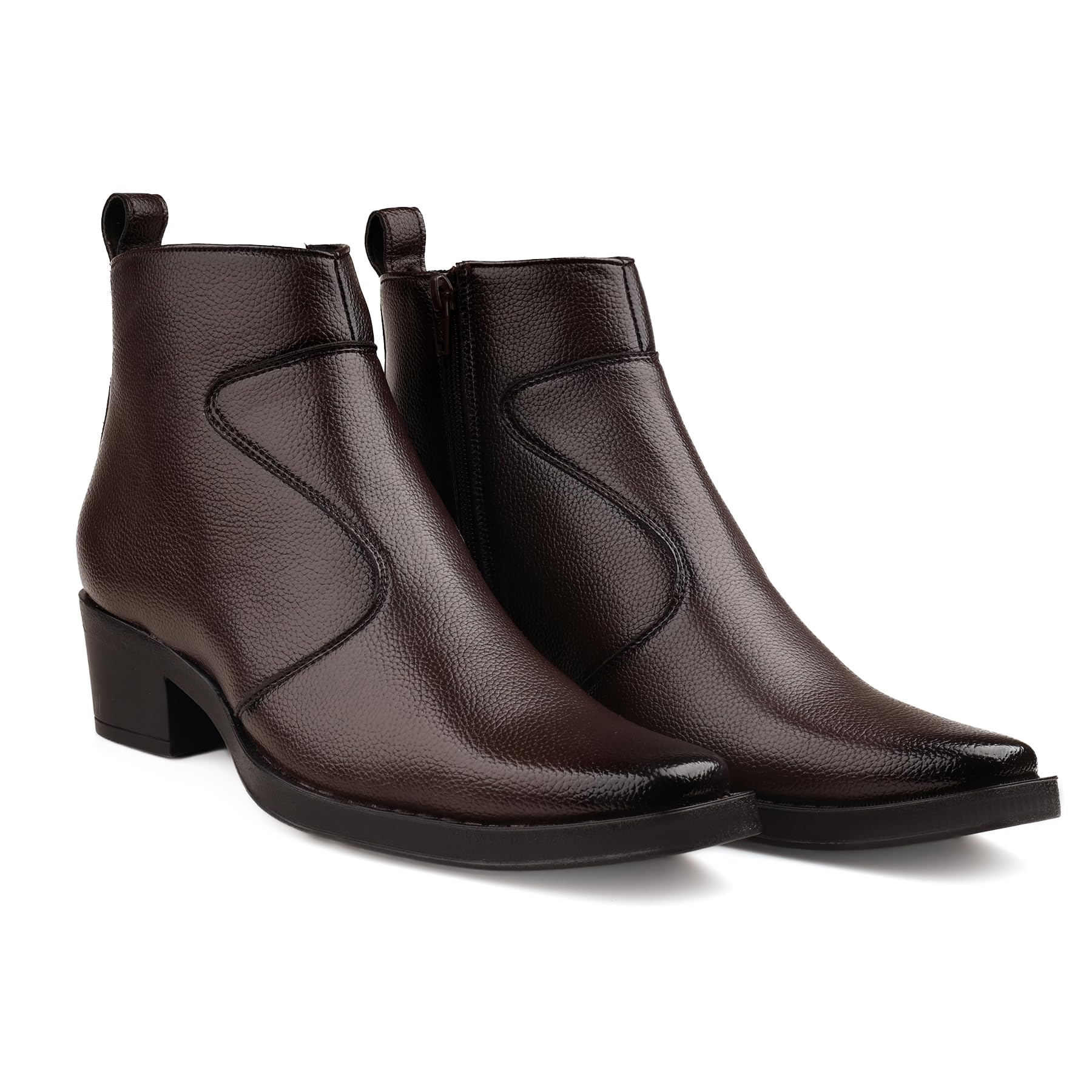 Men's 2 Inch Block Heel Height Increasing Faux Leather Material, Casual Formal Slipon Ankle Boot And Outdoor Wear Boot-image-46