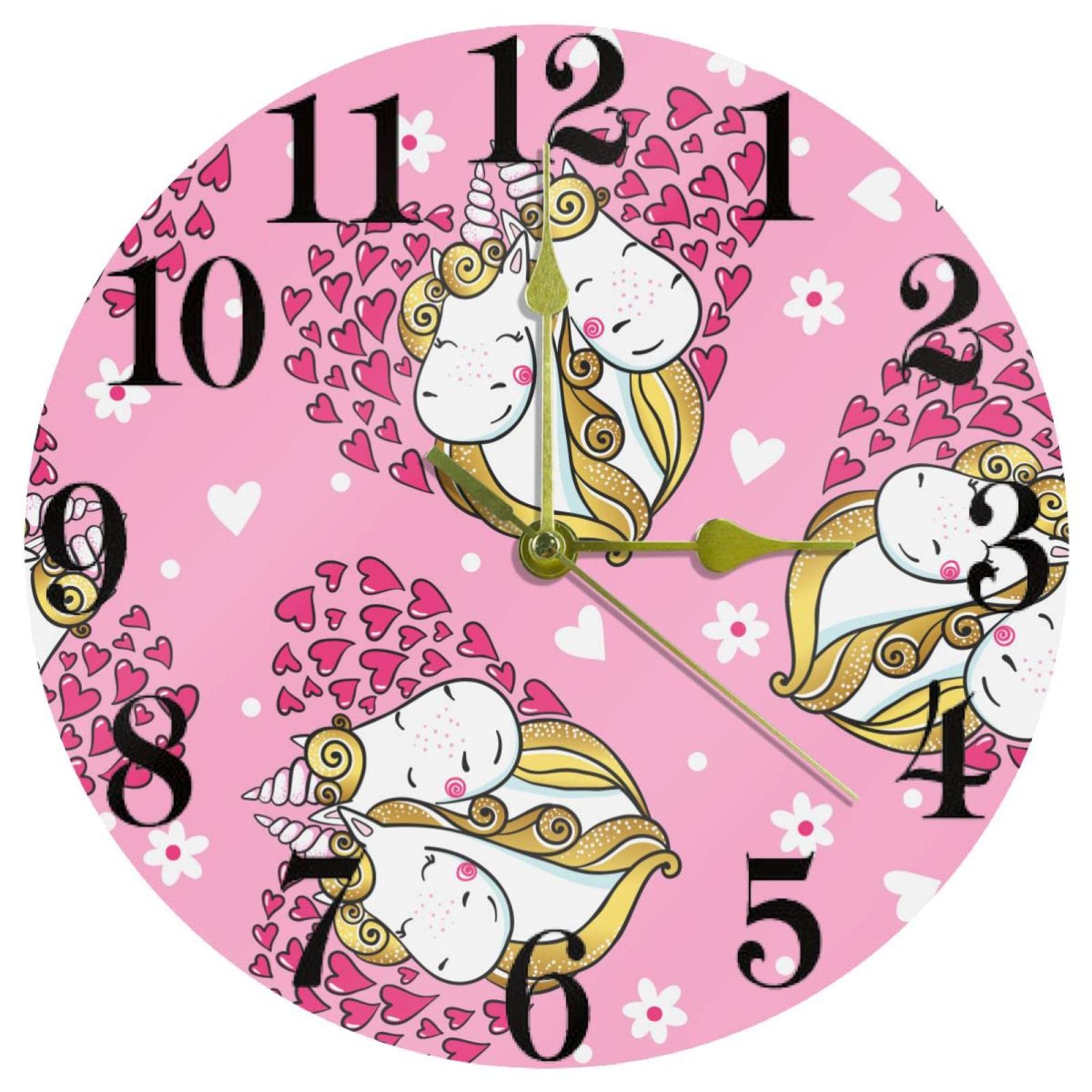 Horloge murale licorne ronde de 25,4 cm avec mouvement quartz rose