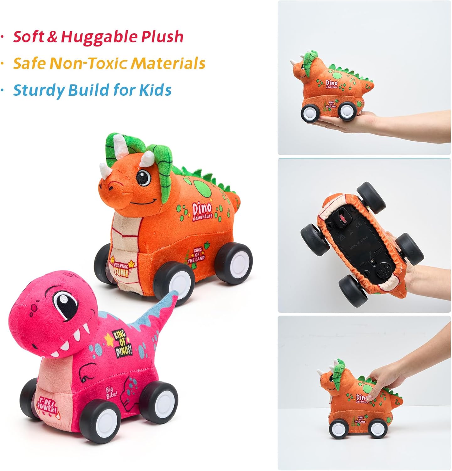 Plush Toy Remote Control Vehicle with 2 Detachable Dolls, Kids Electric RC Toy for Boys Girls Ages 2+, Soft Plush & Durable Design, Suitable for Blocks (Dinosaur Car)