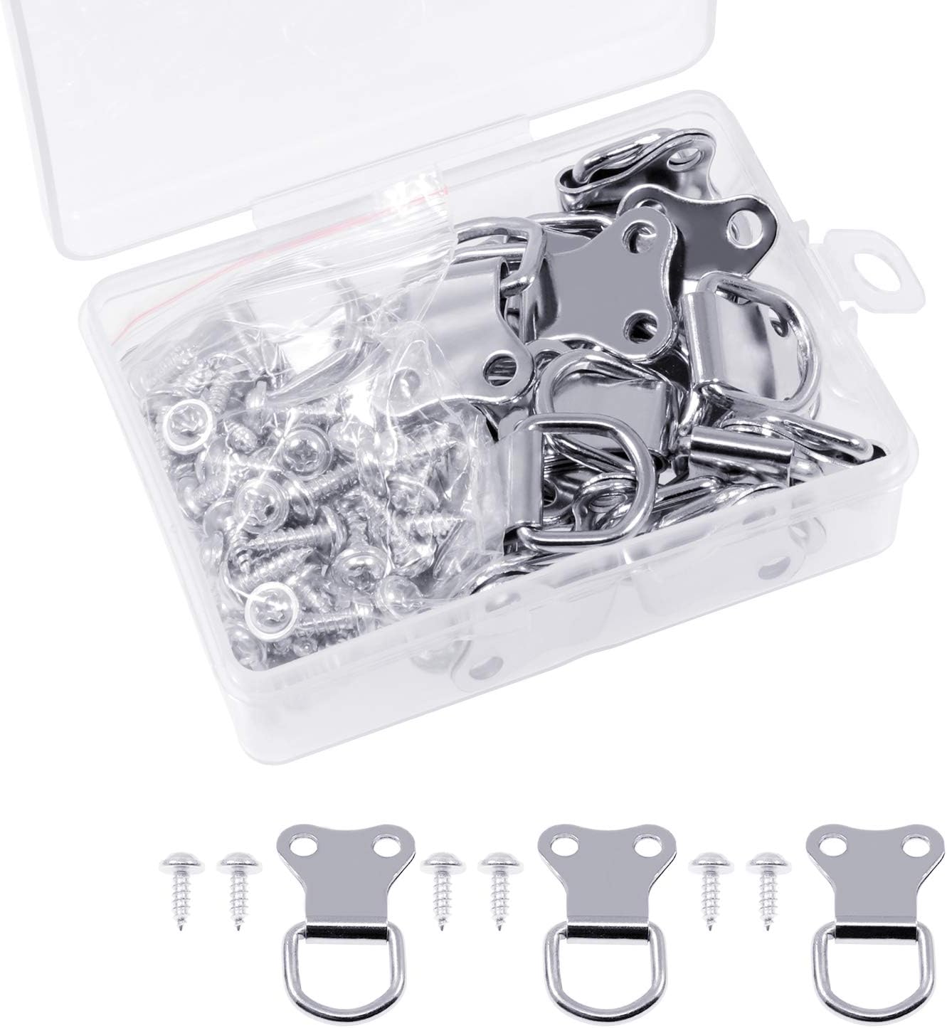 D Ring Hanging Metal Picture Frame Hanging Hooks Double Hole Hangers with Screws Silver Tone, 25