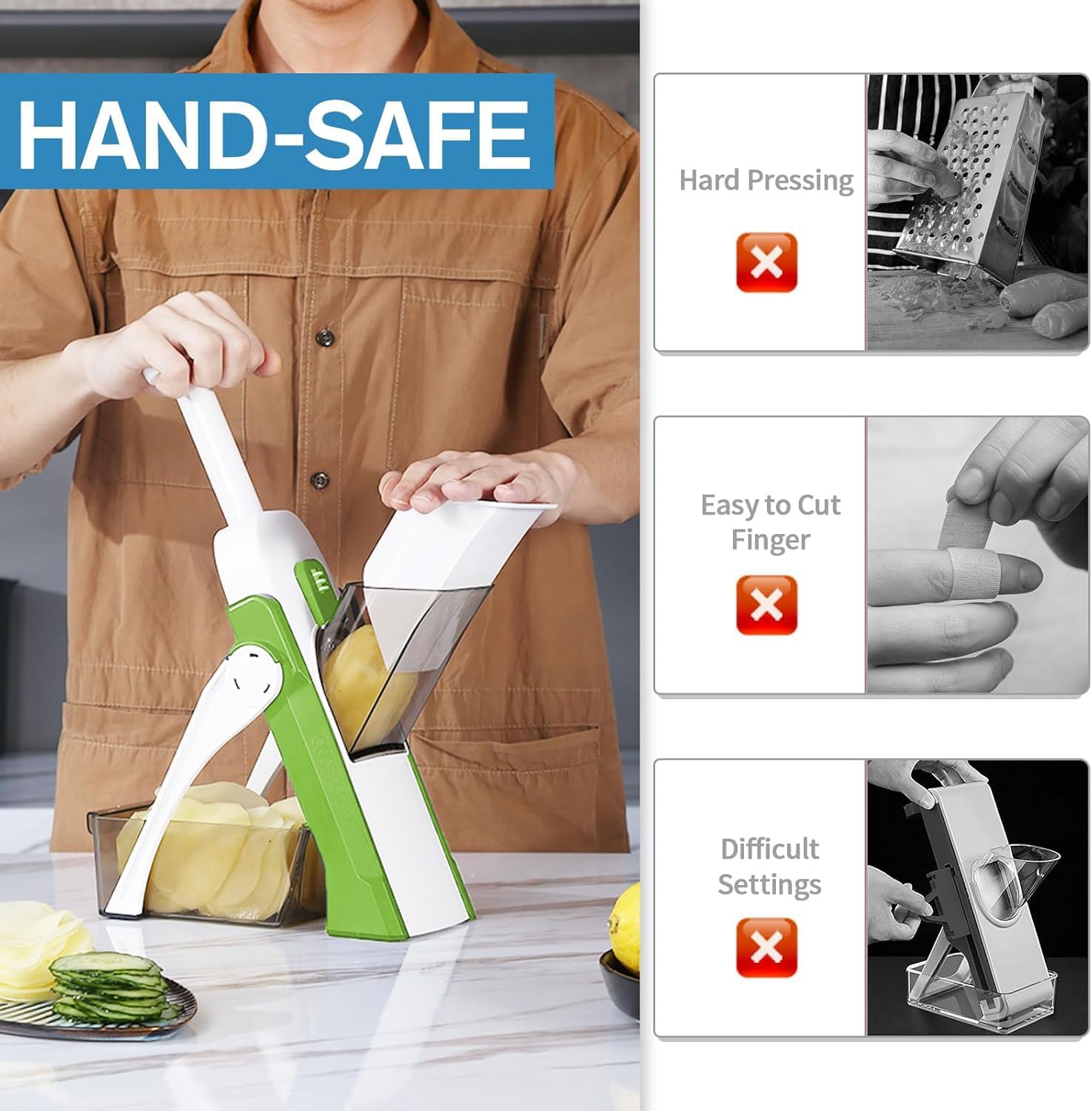 Safe Mandoline Slicer for Kitchen, Vegetable & Food Cutter & Thickness Adjustable 0.1-8 mm. Easy to Clean, Storage, Kitchen Faster Slice Artifact (Only Slice, Green)