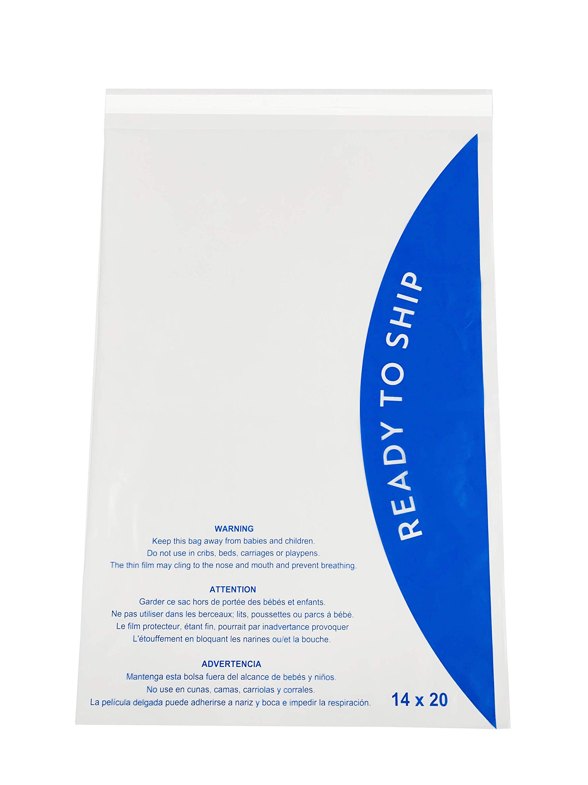 GennZee 14x20 500 Pack Clear Poly Bags Strong Adhesive Strip with Suffocation Warning