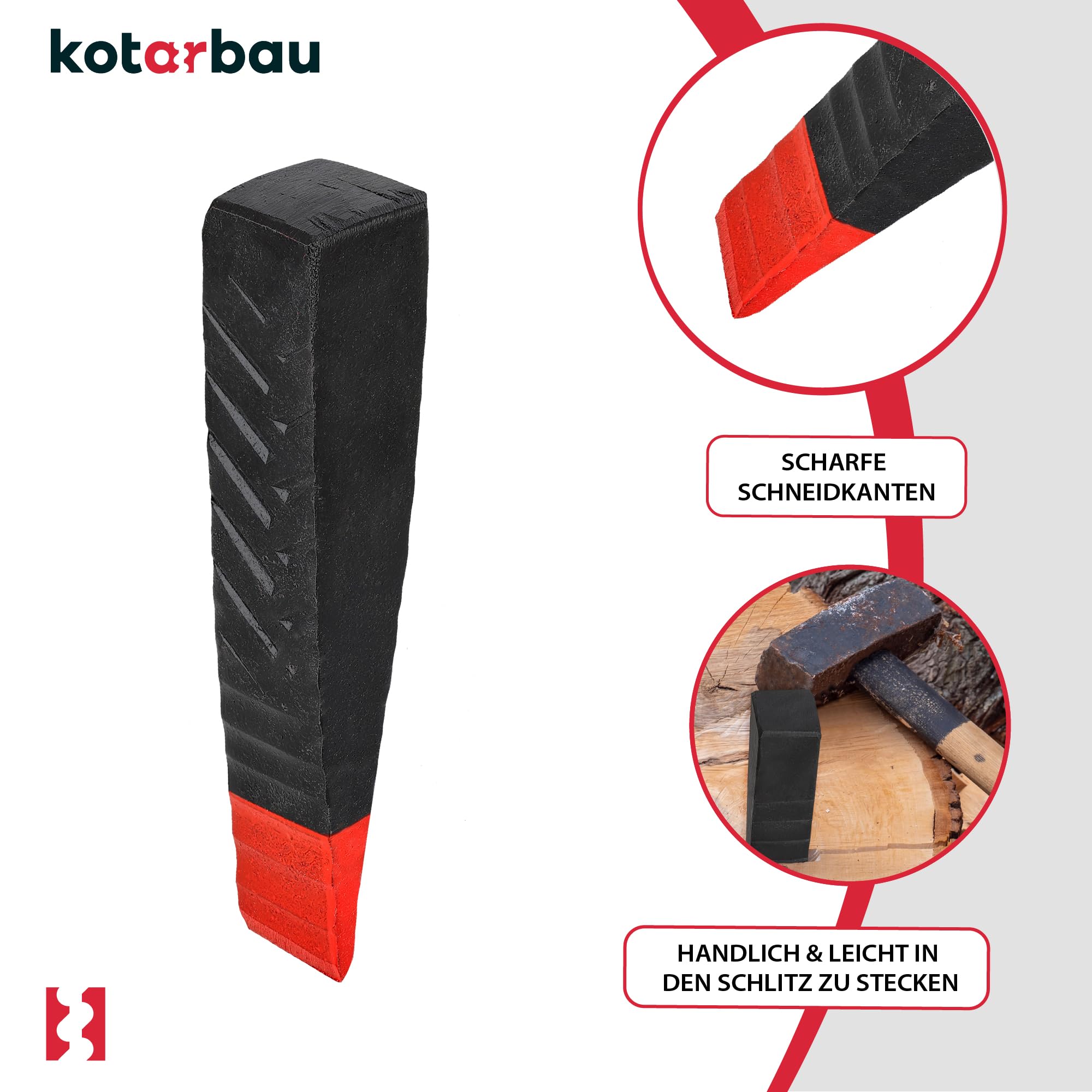 KOTARBAU® Coin de Fendage Forgé en Acier Coin de 235 mm 2,5 kg Grenade de Fendage Fendeur de Bûches Coin d'abattage Coin de Bûche Coin de Levage Coin d'enfoncement pour Abattre et Fendre du Bois