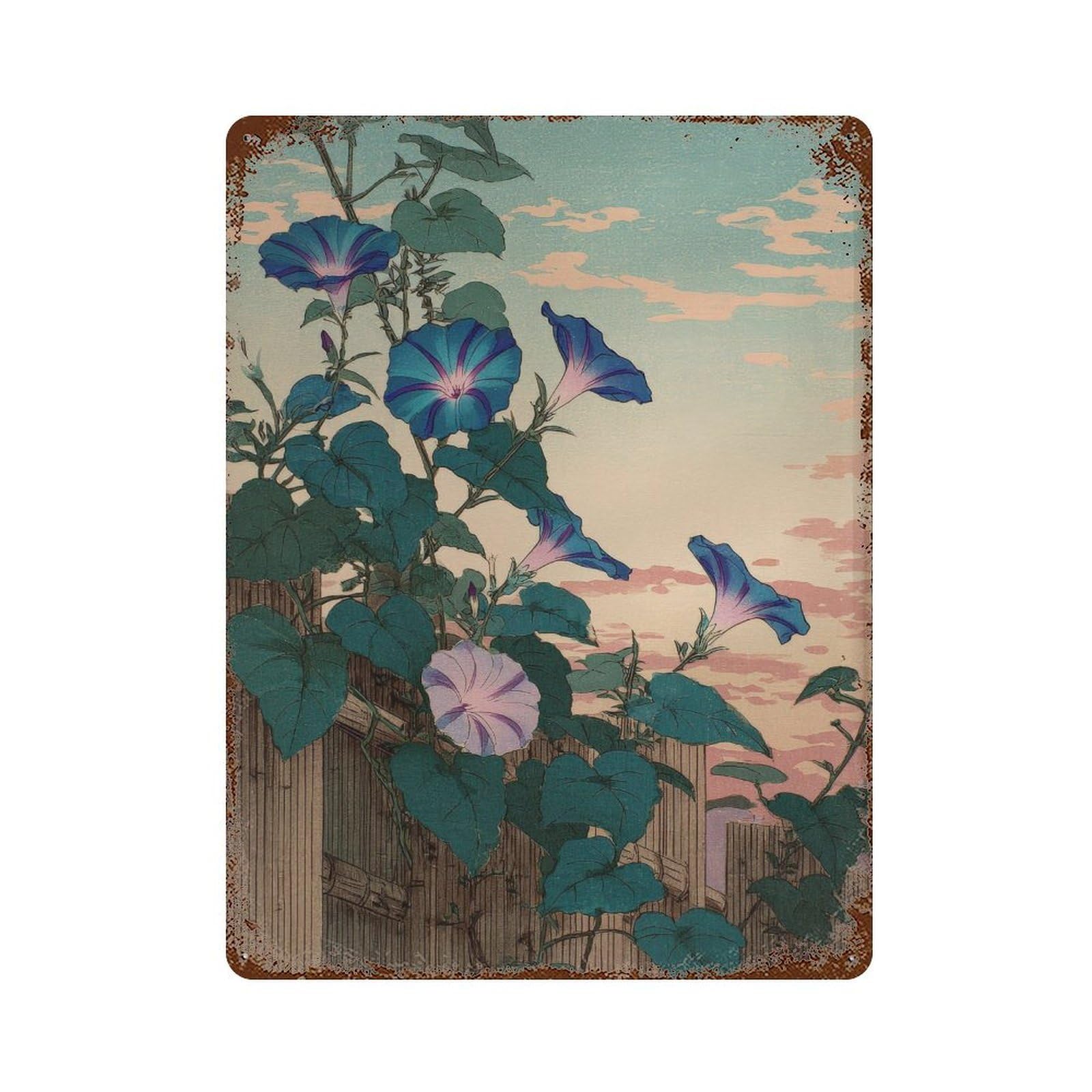 xiaoxiaoshen Morning Glories. Japanese Ukiyo Wall Decor Art Metal Tin Poster Modern Home Decor Art Home Bar Shop Decorations Vintage Sign 40x30cm